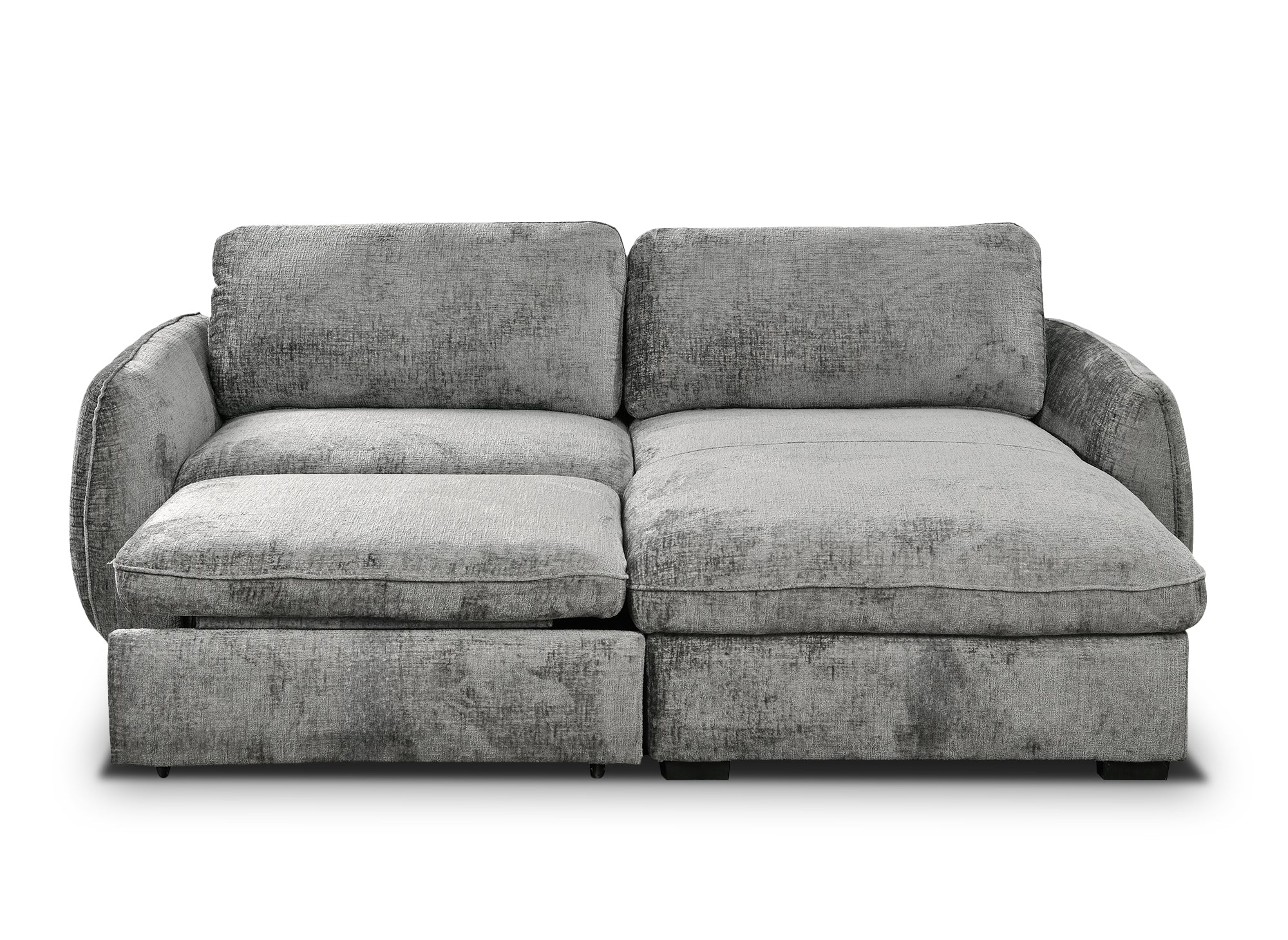 LIORA umwandelbares und wendbares Ecksofa mit Stauraum aus grau meliertem Samt