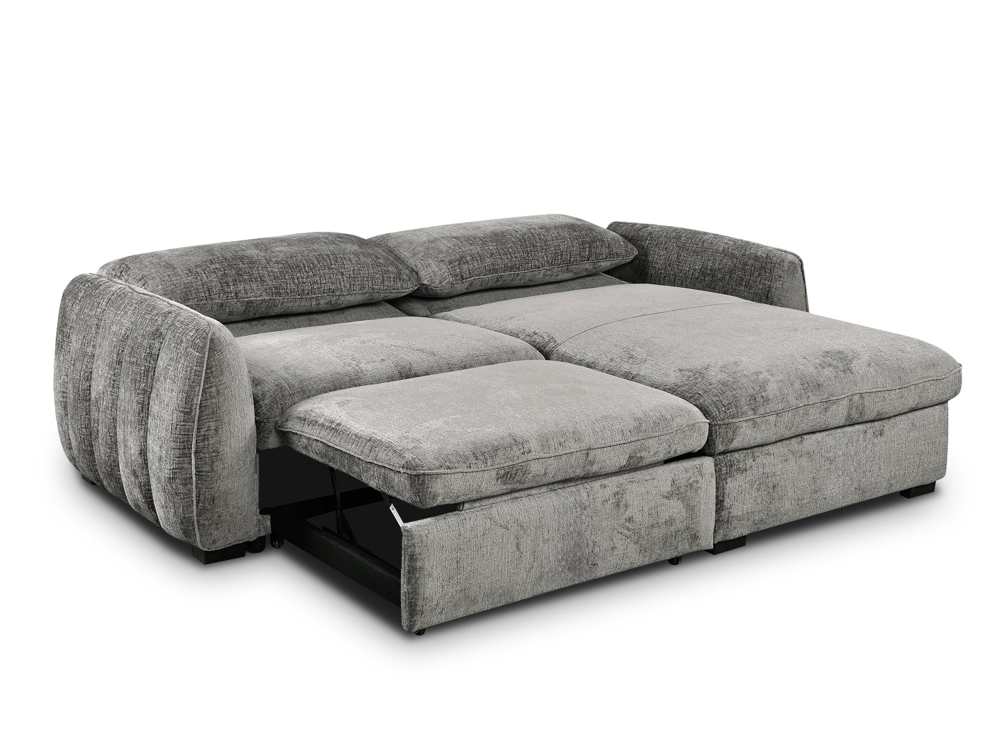 LIORA umwandelbares und wendbares Ecksofa mit Stauraum aus grau meliertem Samt