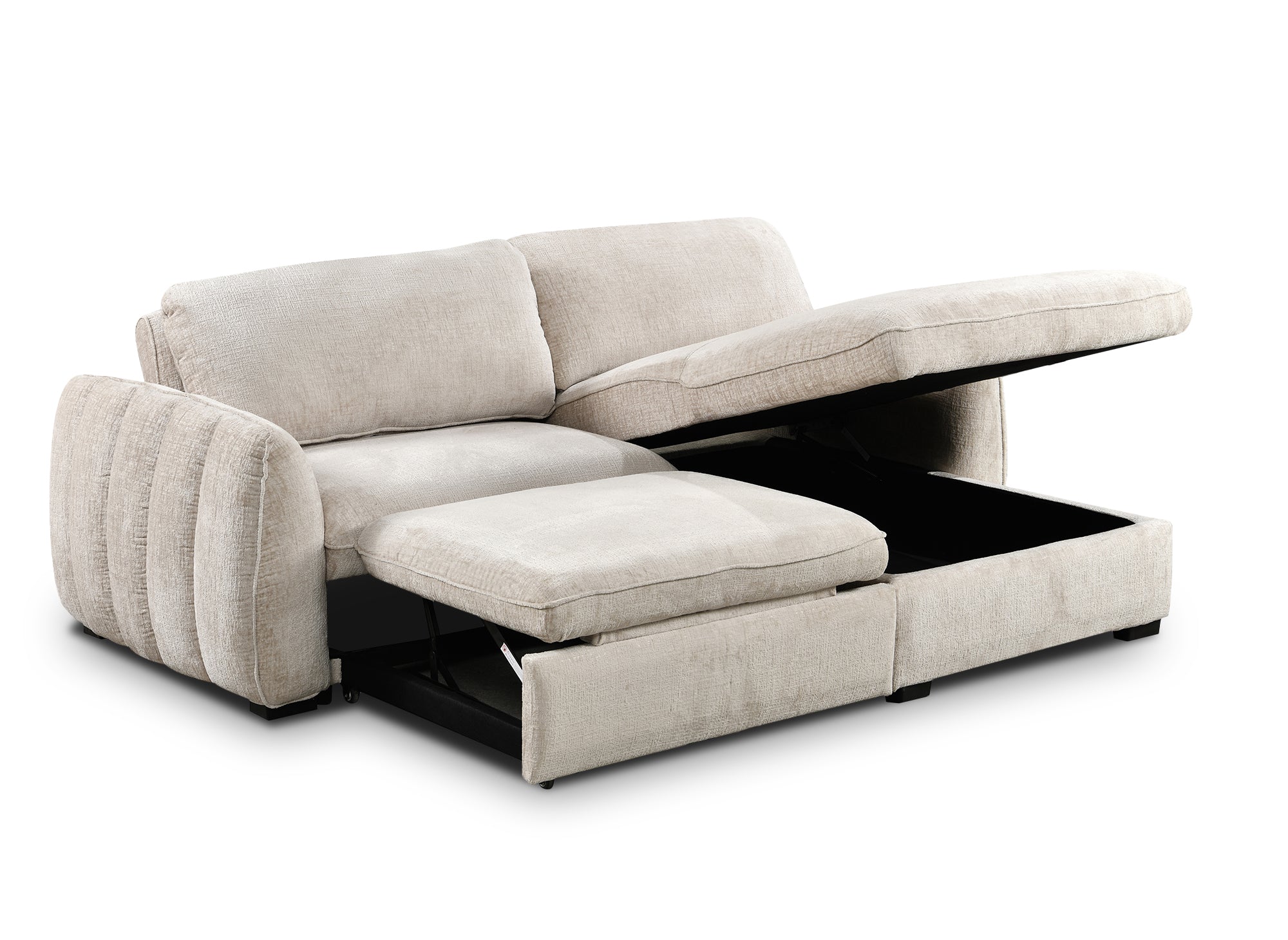 LIORA umwandelbares und wendbares Ecksofa mit Stauraum aus beige meliertem Samt