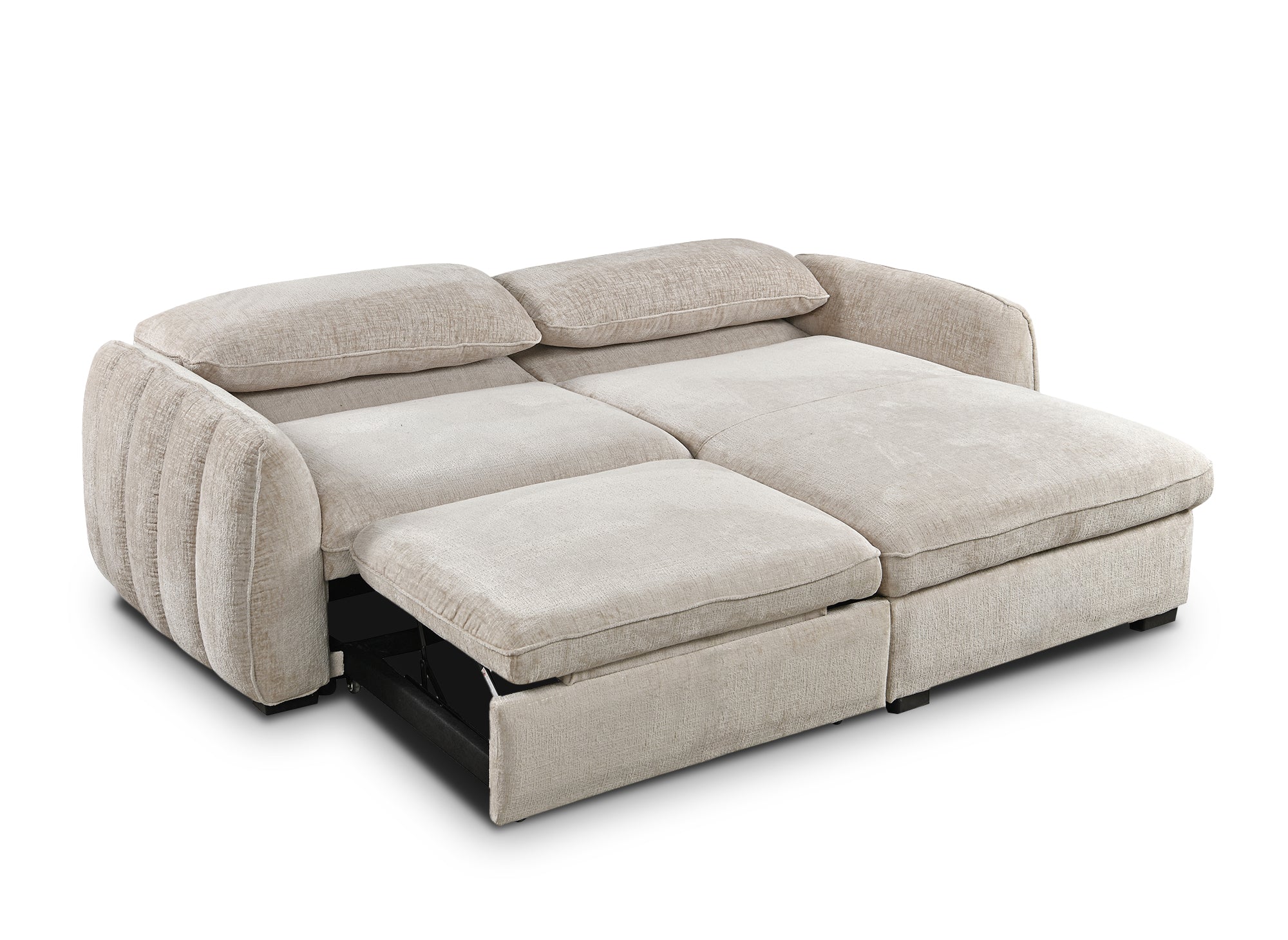LIORA umwandelbares und wendbares Ecksofa mit Stauraum aus beige meliertem Samt