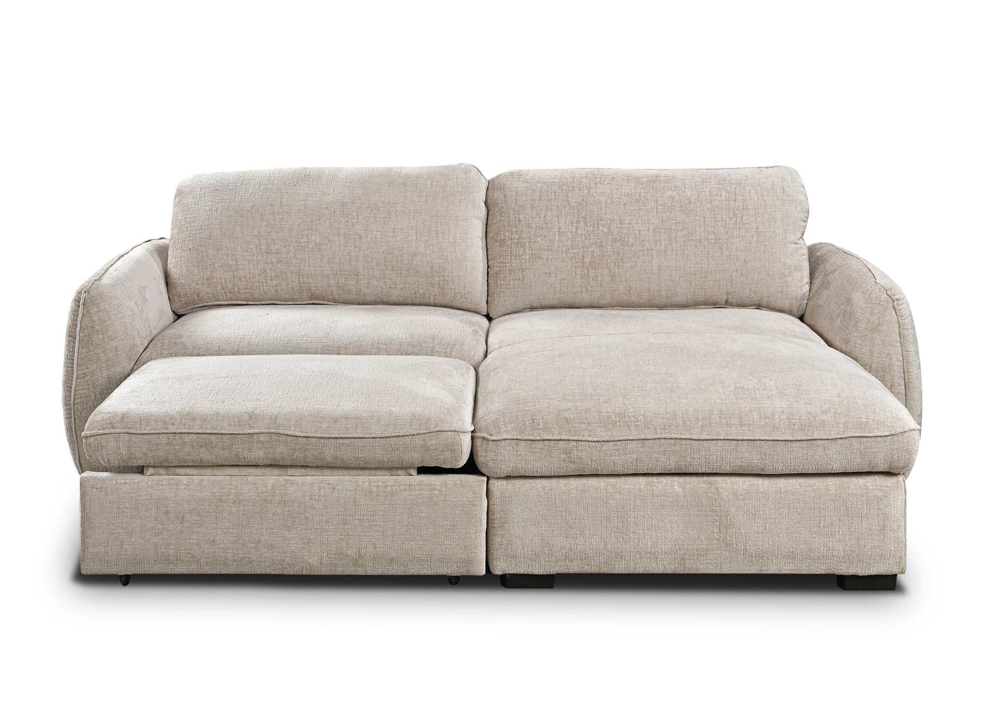 LIORA umwandelbares und wendbares Ecksofa mit Stauraum aus beige meliertem Samt