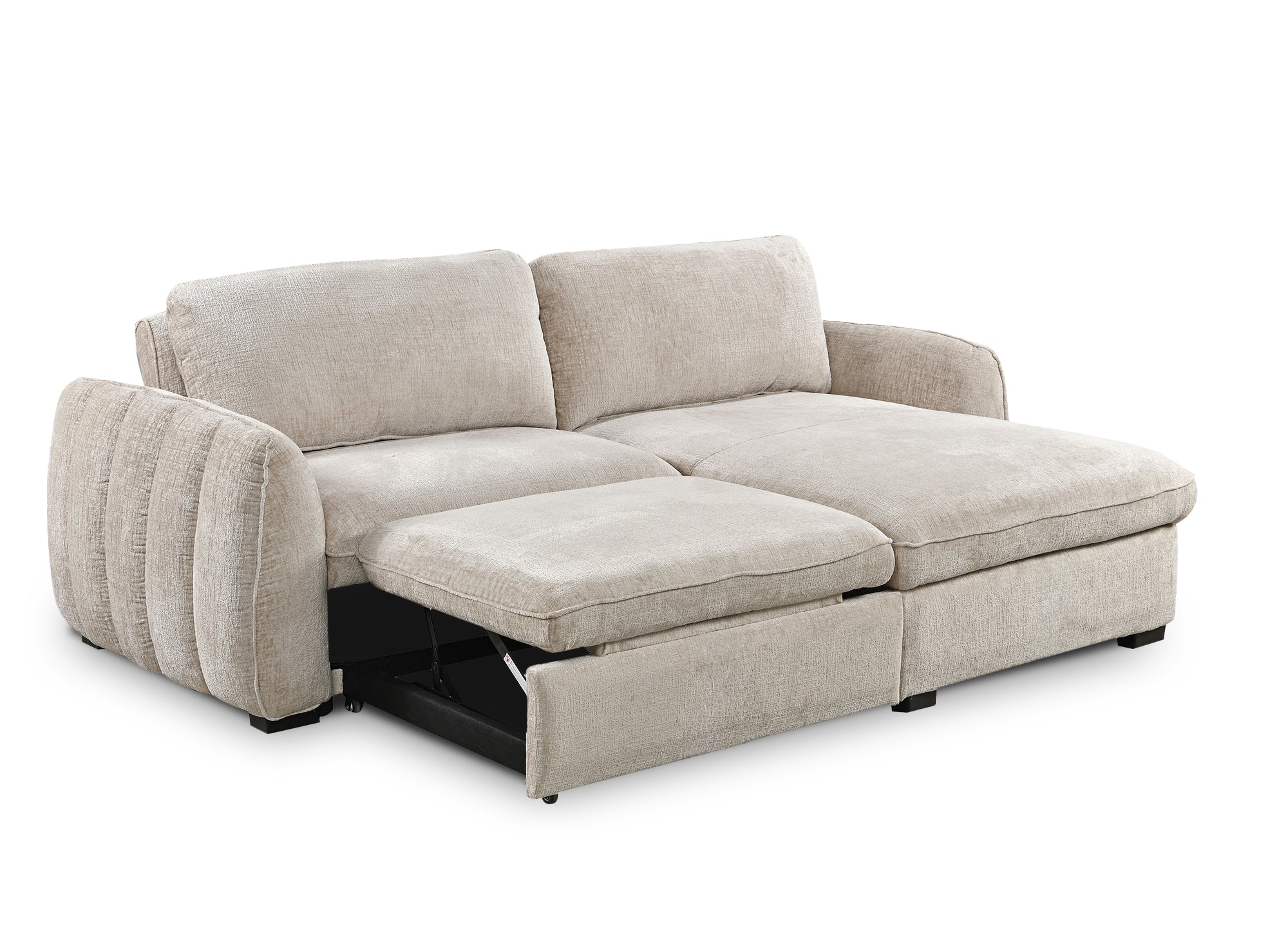 LIORA umwandelbares und wendbares Ecksofa mit Stauraum aus beige meliertem Samt