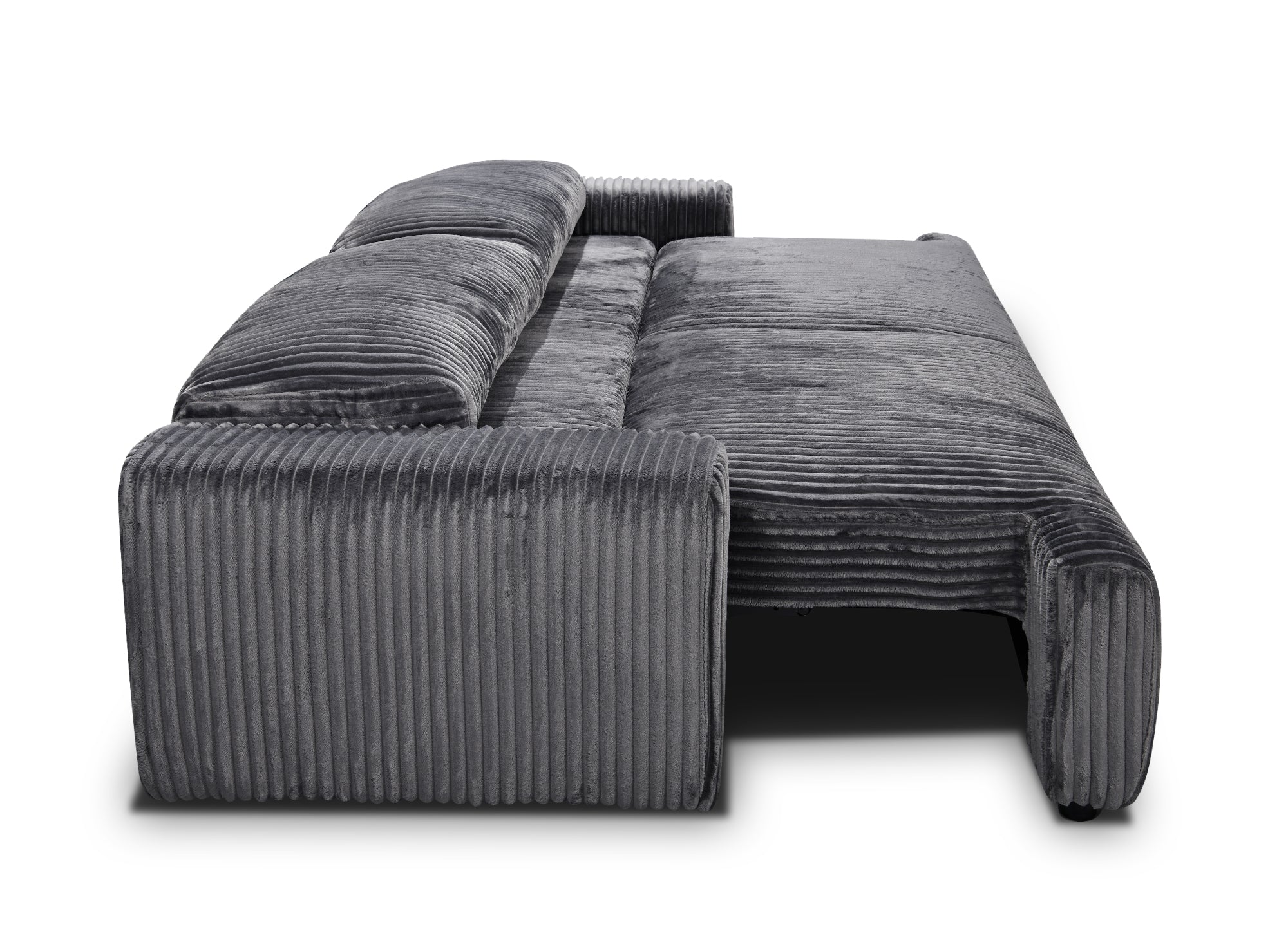 MILO, graues, dickes Cord-Sofa mit Stauraum