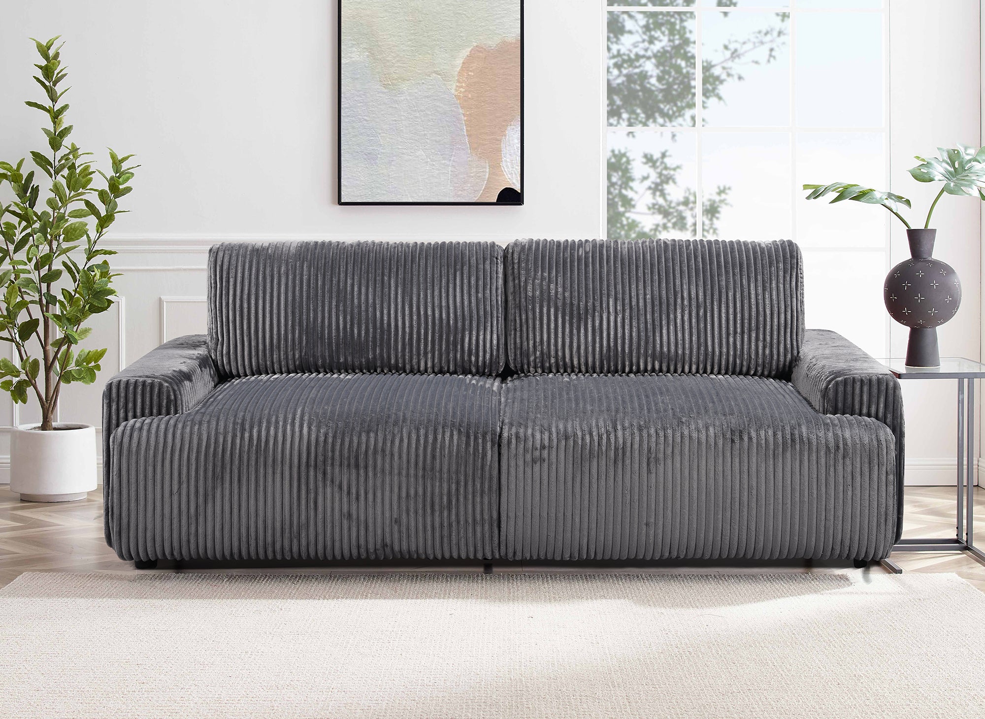 MILO, graues, dickes Cord-Sofa mit Stauraum