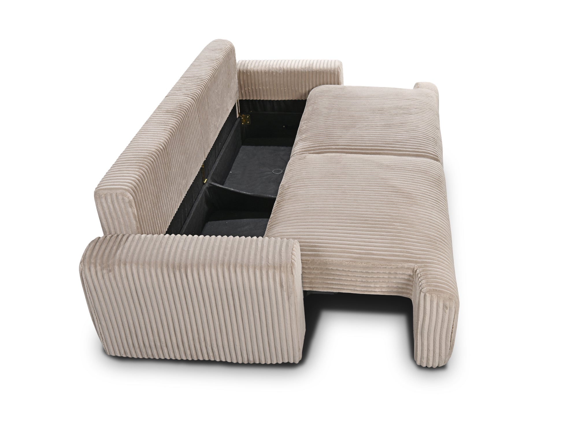MILO Taupe dickes Cord-Schlafsofa mit Stauraum