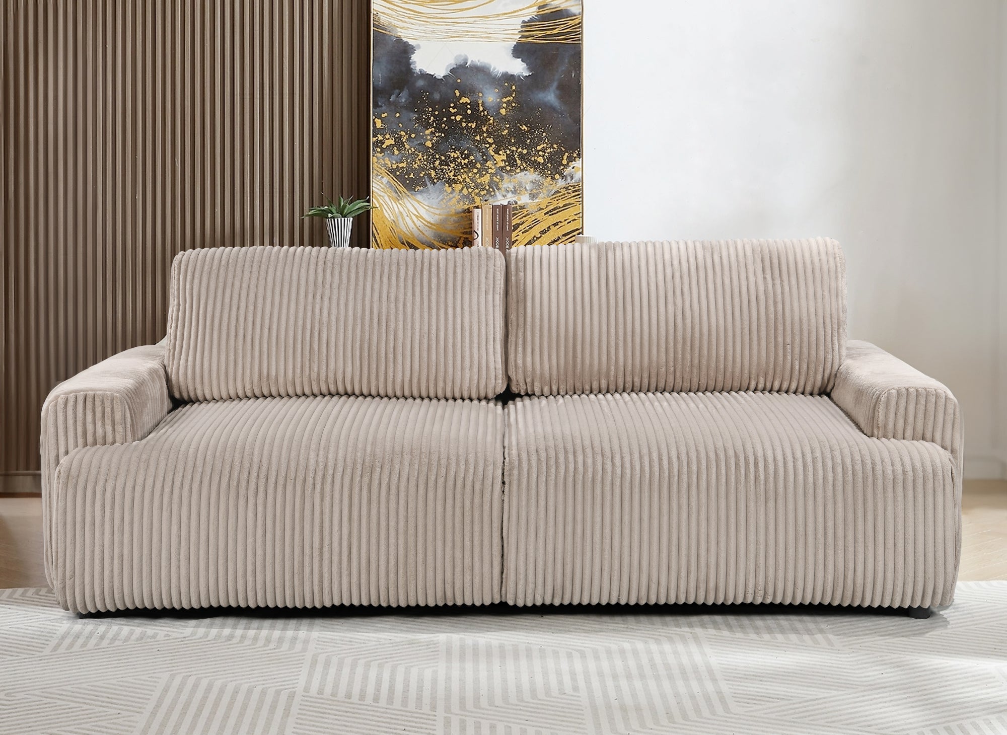 MILO Taupe dickes Cord-Schlafsofa mit Stauraum