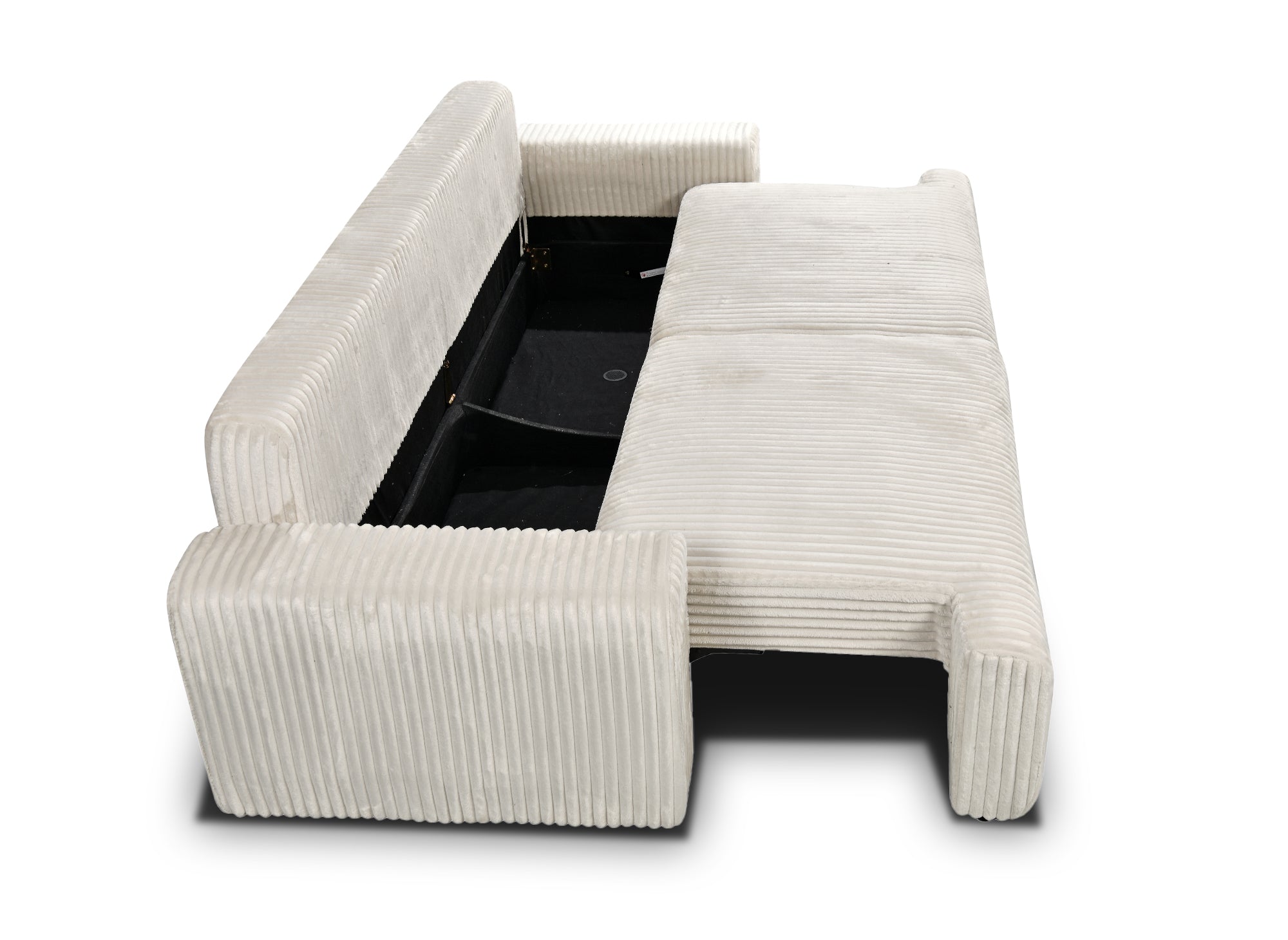 MILO beiges, dickes Cord-Schlafsofa mit Stauraum