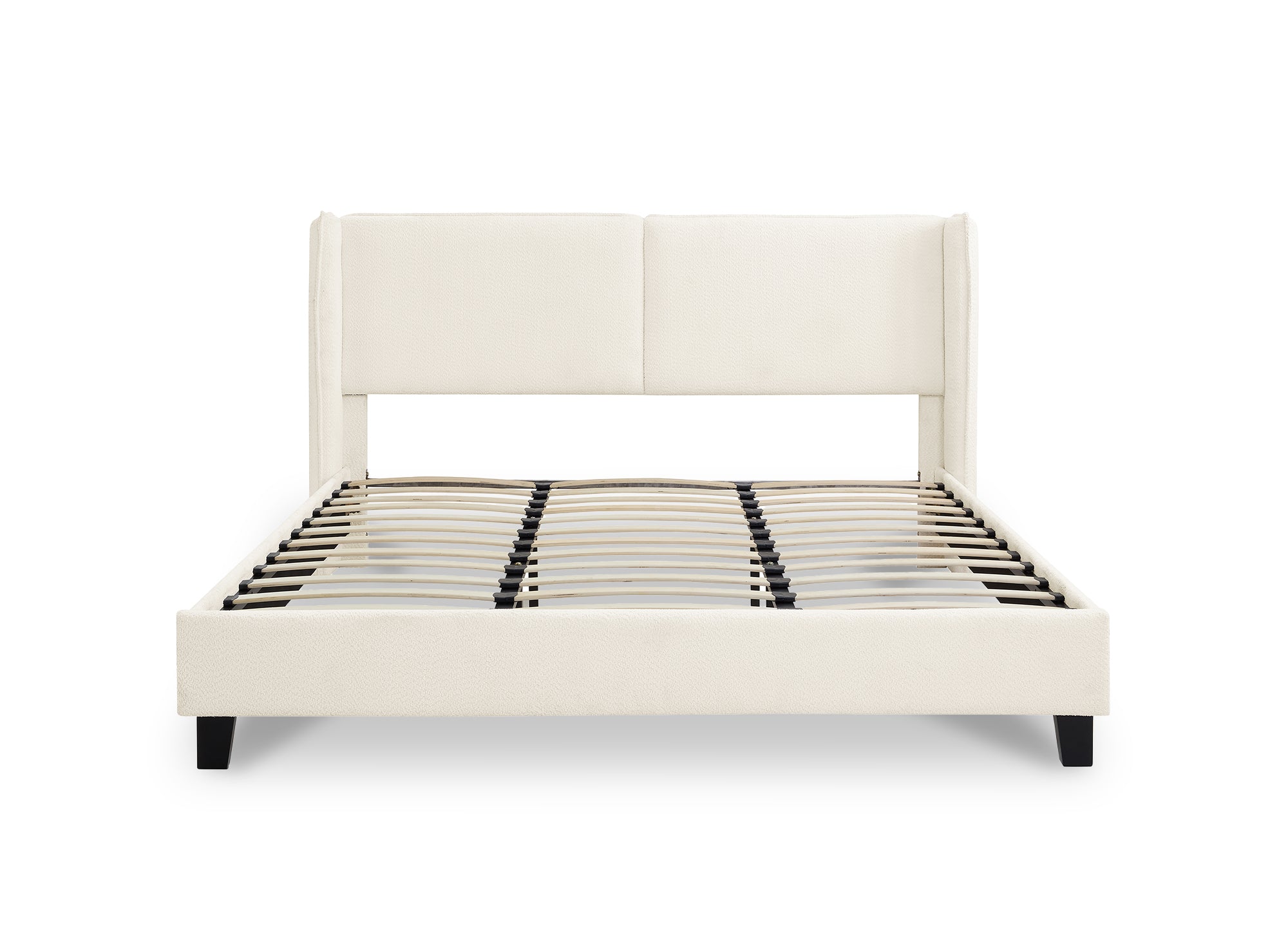 Doppelbett in beigefarbenem Schaffell-Effekt 160x200 cm KAYDEN