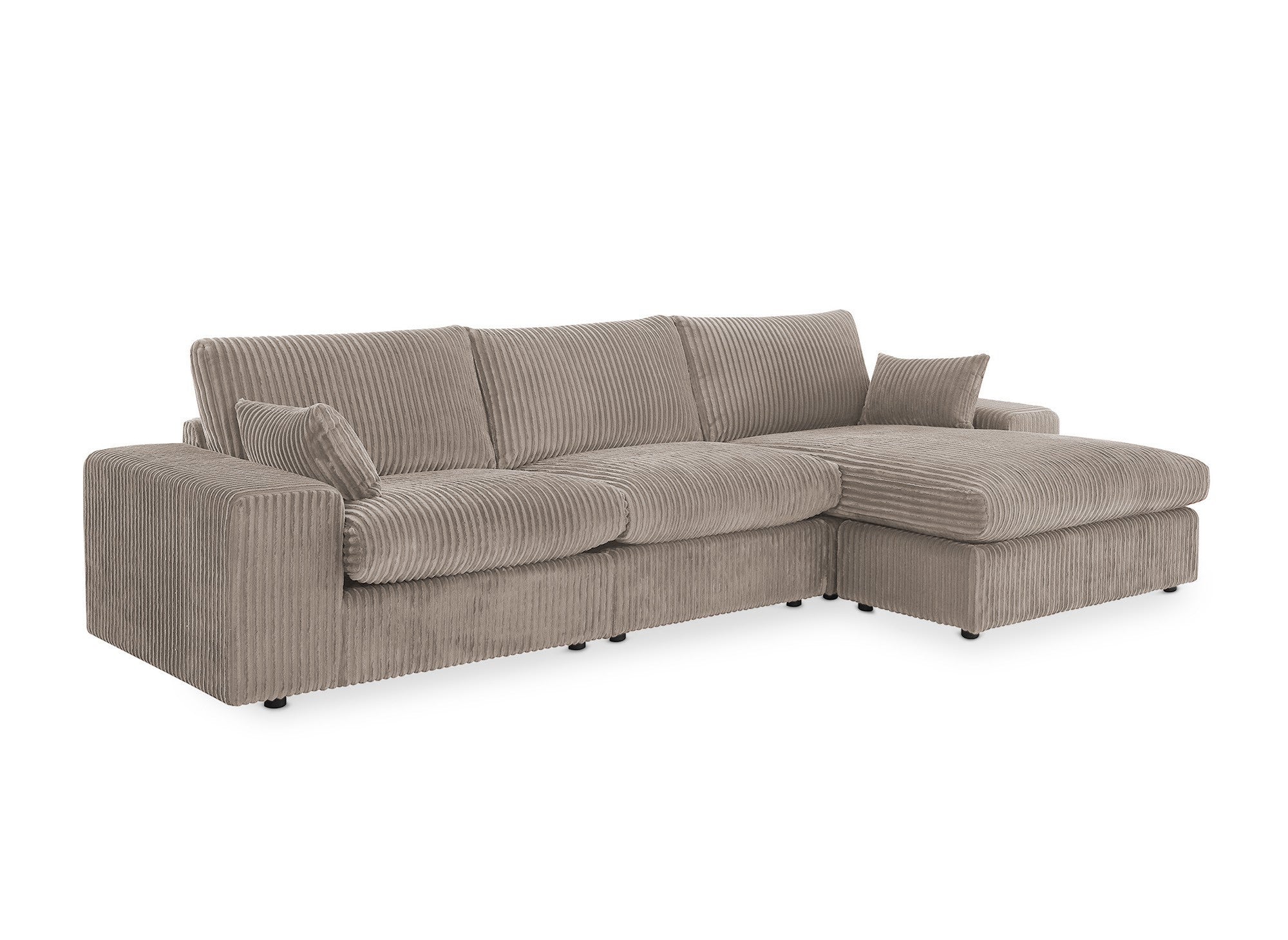 Wendbares Ecksofa SIRINA aus weichem, taupefarbenem Rippenstoff