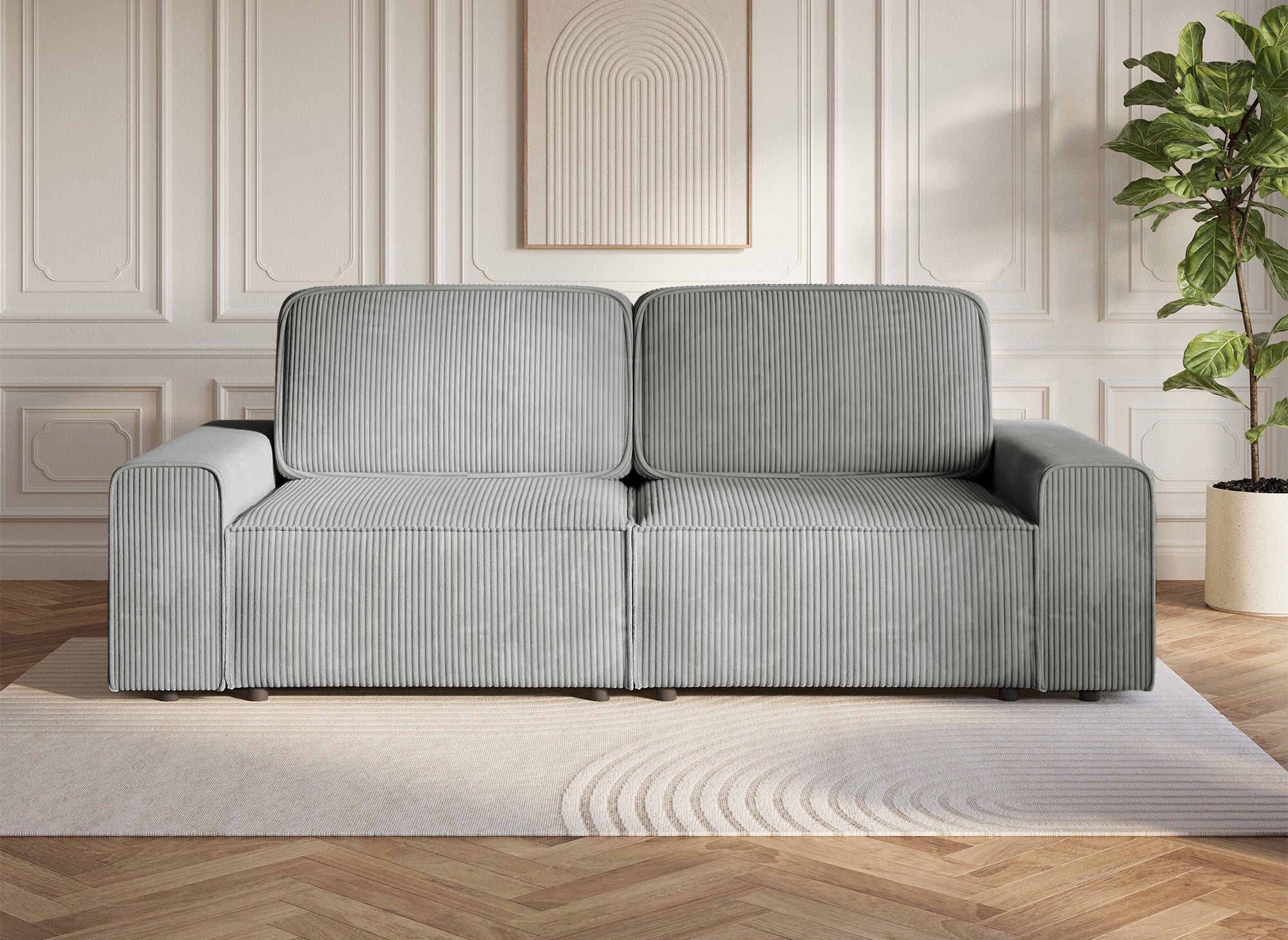 DONA 3-Sitzer-Schlafsofa mit Stauraum aus dickem grauem Cord