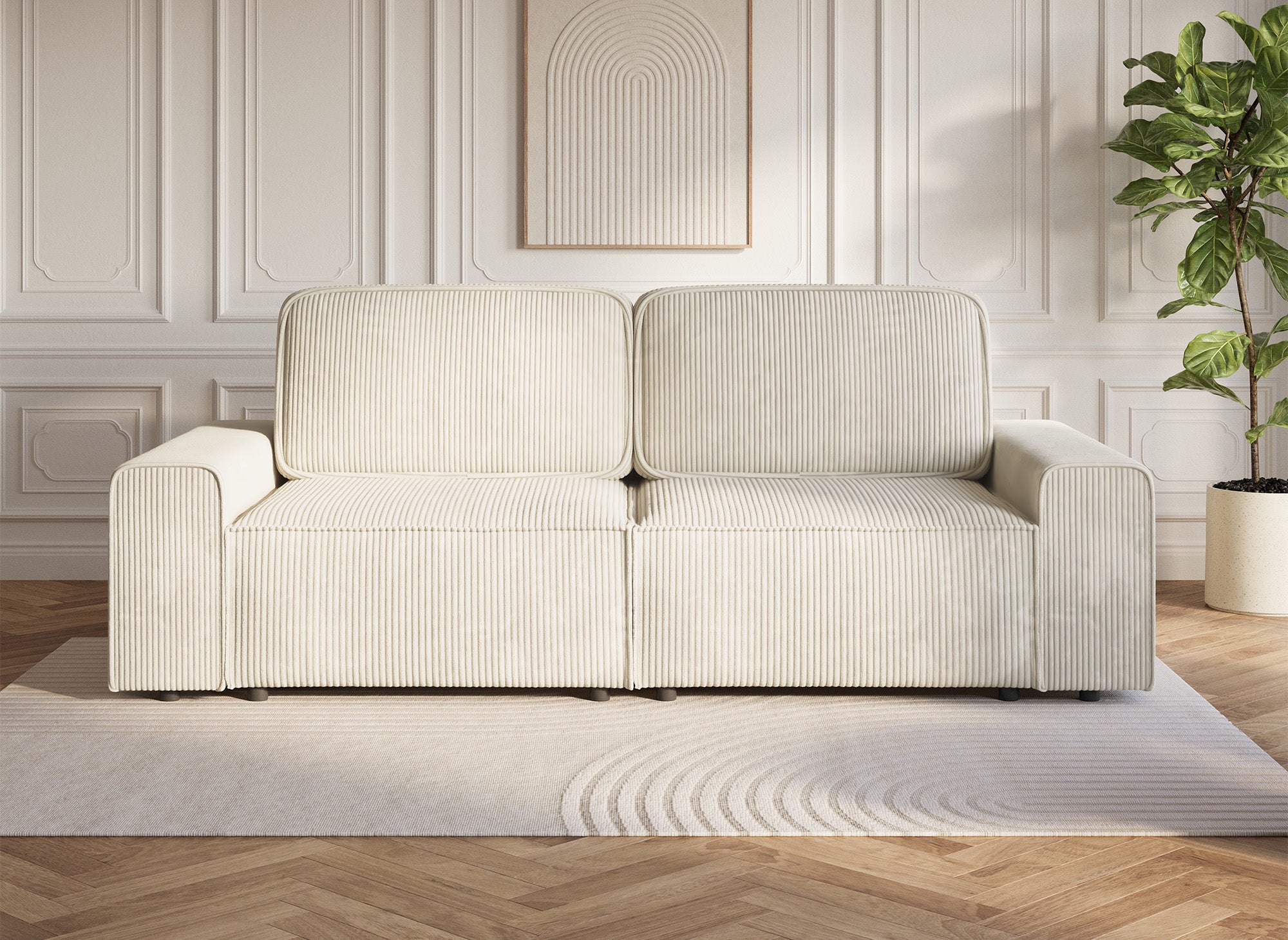 DONA 3-Sitzer-Schlafsofa mit Stauraum aus dickem, beigem Cord