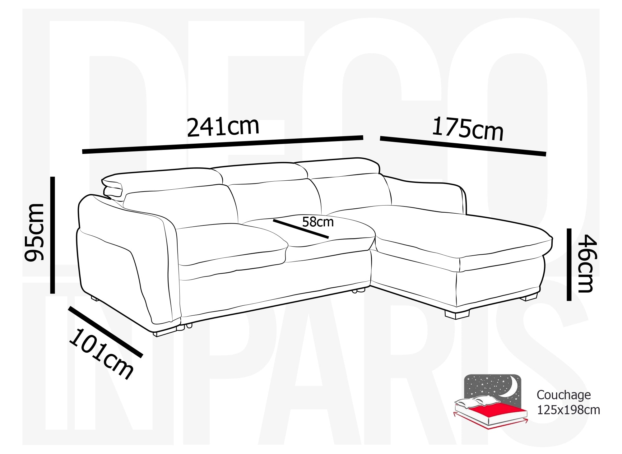 PETUNIA Eckschlafsofa mit Stauraum aus dickem, grauem Cord – rechte Ecke