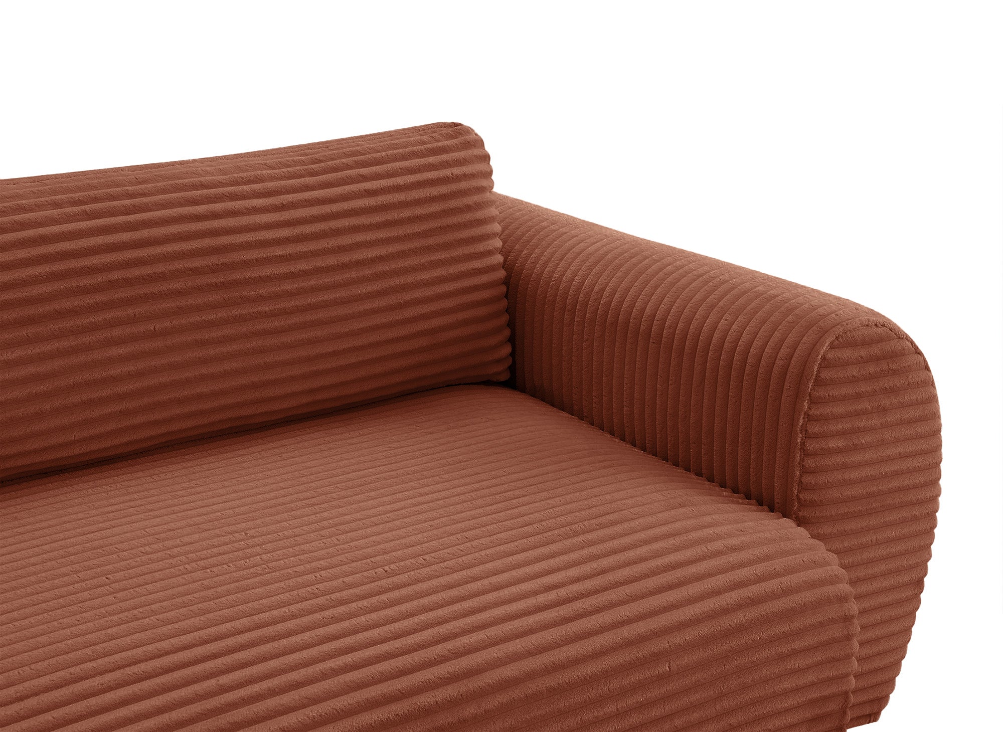 TILDA Terrakotta geripptes Ecksofa mit Schlaffunktion, Chaiselongue und Stauraum – rechter Winkel