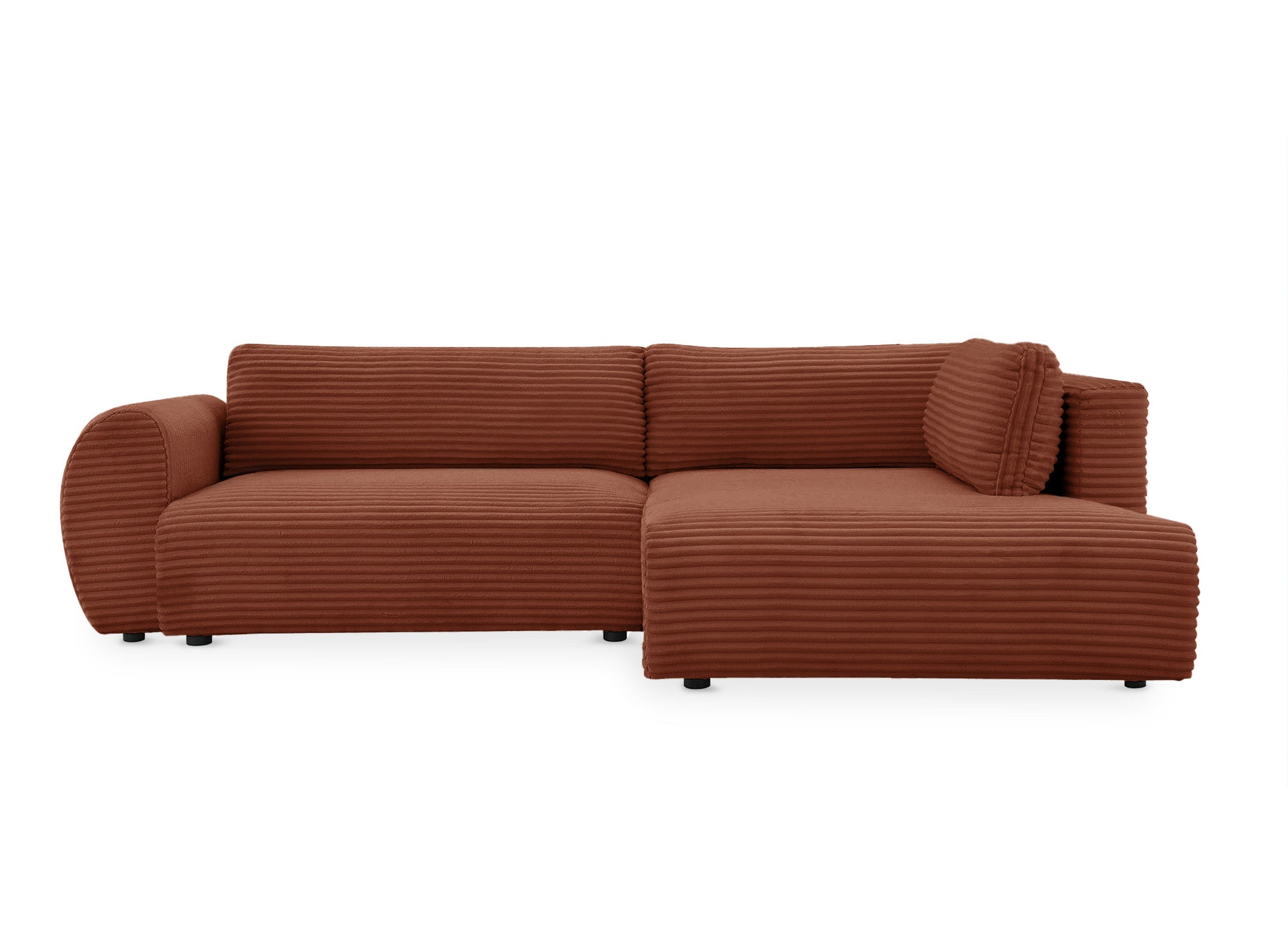 TILDA Terrakotta geripptes Ecksofa mit Schlaffunktion, Chaiselongue und Stauraum – rechter Winkel