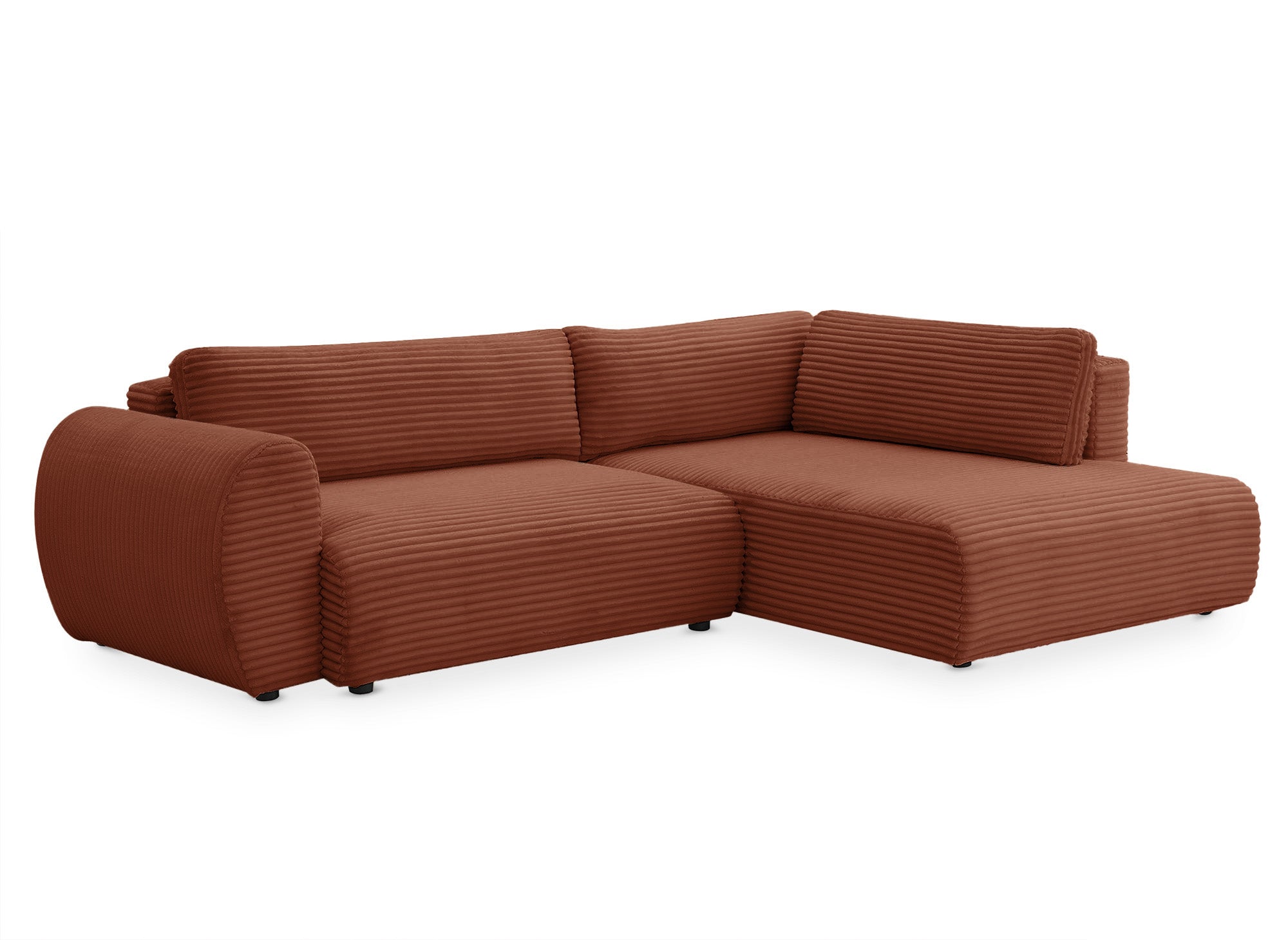 TILDA Terrakotta geripptes Ecksofa mit Schlaffunktion, Chaiselongue und Stauraum – rechter Winkel