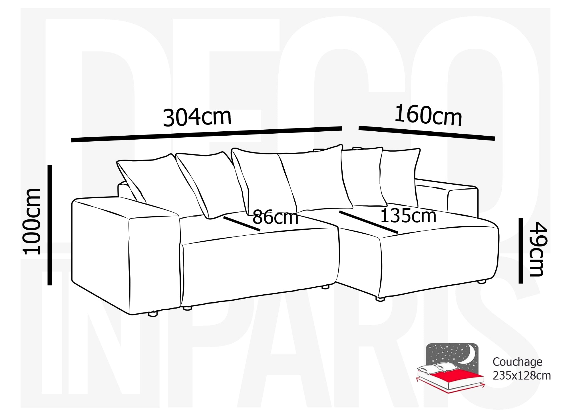 NOELIA, wendbares Ecksofa mit Bettkasten und Stauraum aus dickem grauem Cord