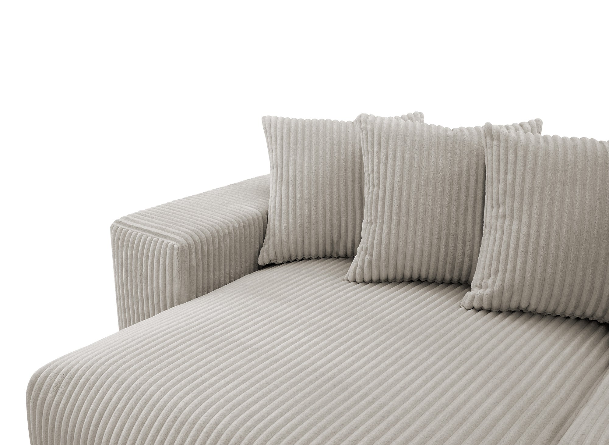 NOELIA, wendbares Eckschlafsofa mit Stauraum aus dickem Taupe-Cord