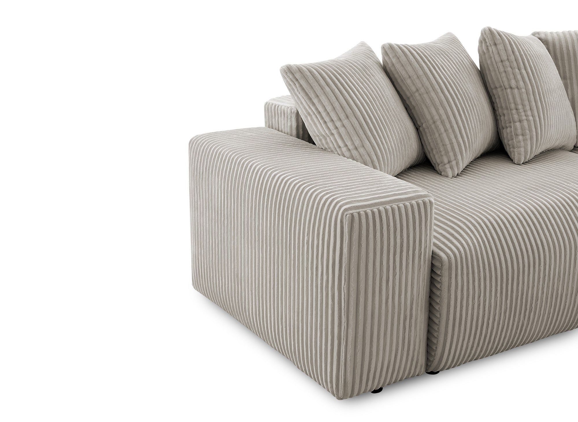 NOELIA, wendbares Eckschlafsofa mit Stauraum aus dickem Taupe-Cord