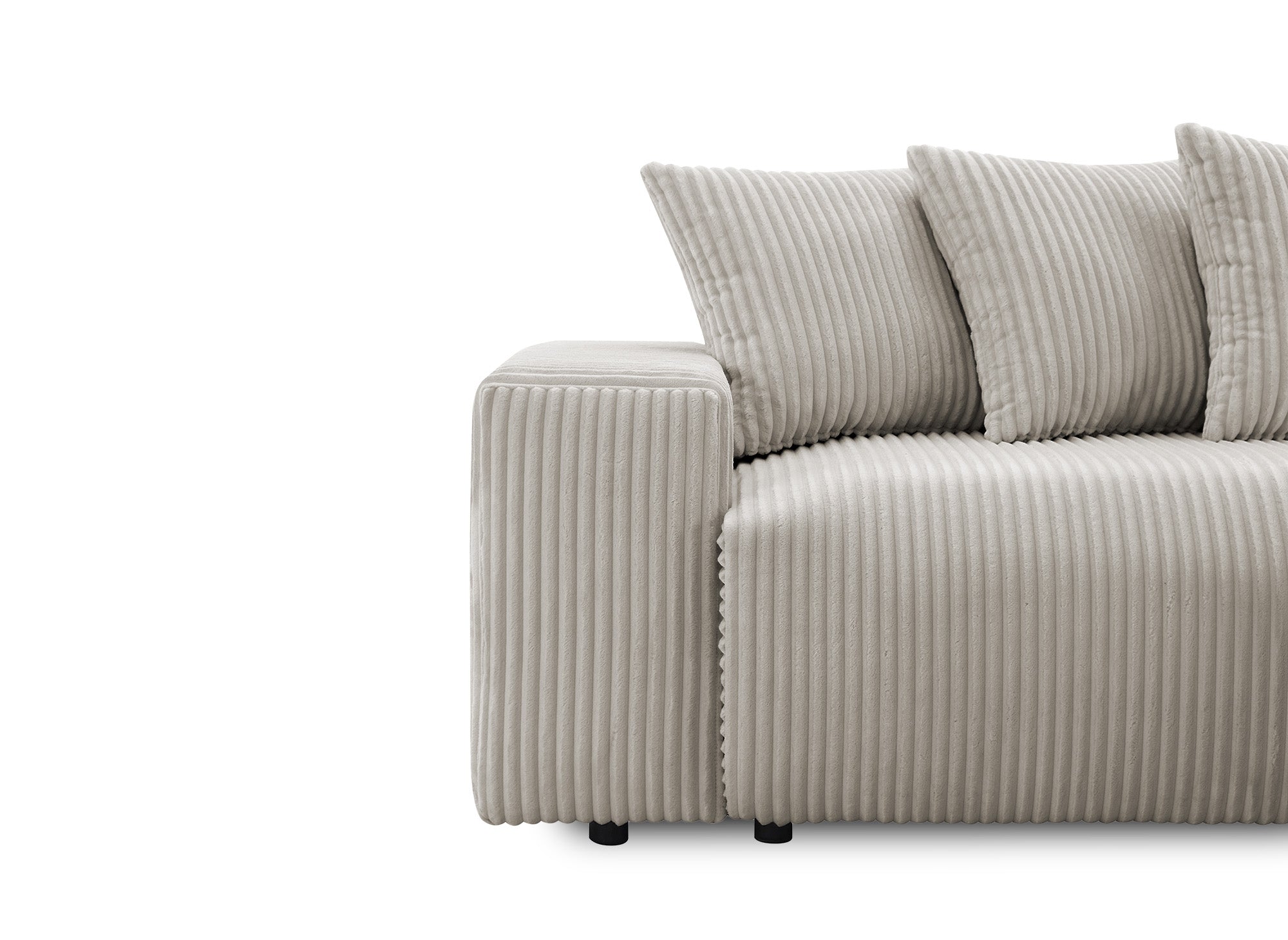 NOELIA, wendbares Eckschlafsofa mit Stauraum aus dickem Taupe-Cord