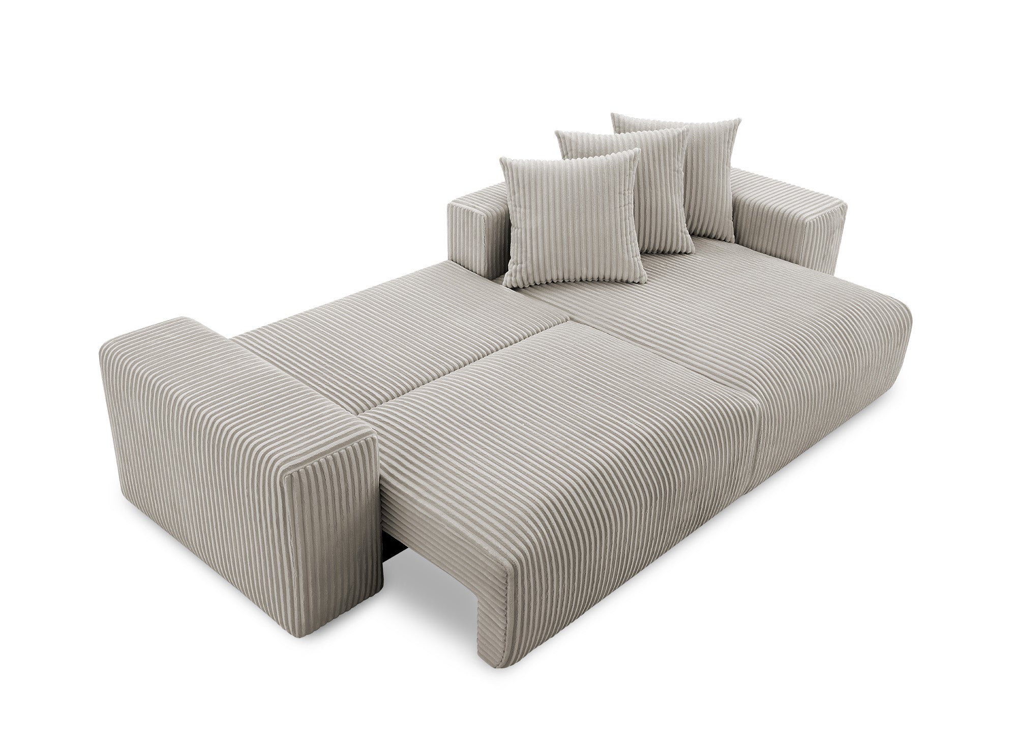 NOELIA, wendbares Eckschlafsofa mit Stauraum aus dickem Taupe-Cord