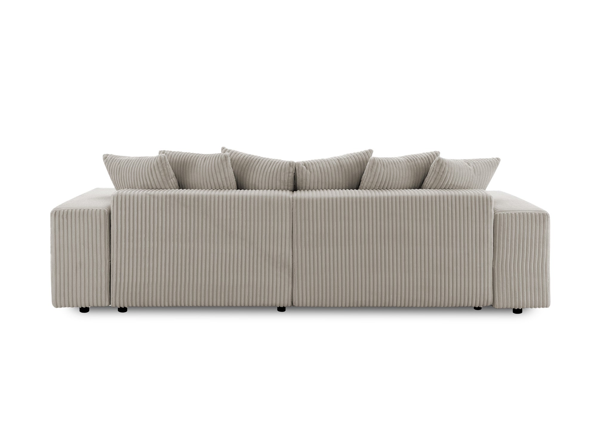 NOELIA, wendbares Eckschlafsofa mit Stauraum aus dickem Taupe-Cord