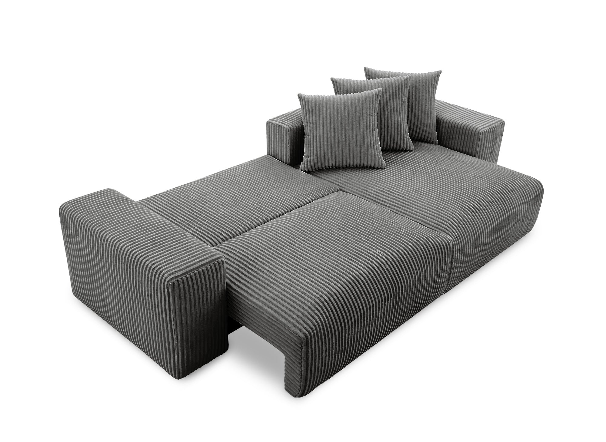 NOELIA, wendbares Ecksofa mit Bettkasten und Stauraum aus dickem grauem Cord