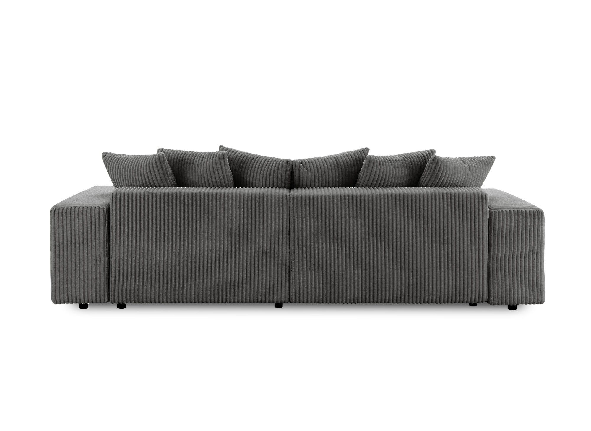 NOELIA, wendbares Ecksofa mit Bettkasten und Stauraum aus dickem grauem Cord