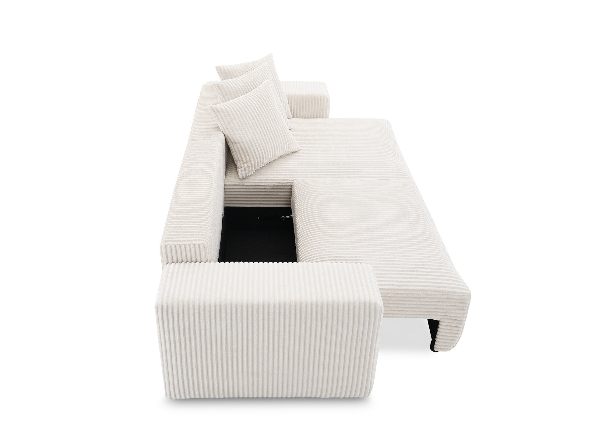 NOELIA, umwandelbares Ecksofa mit Stauraum aus dickem, beigem Cord
