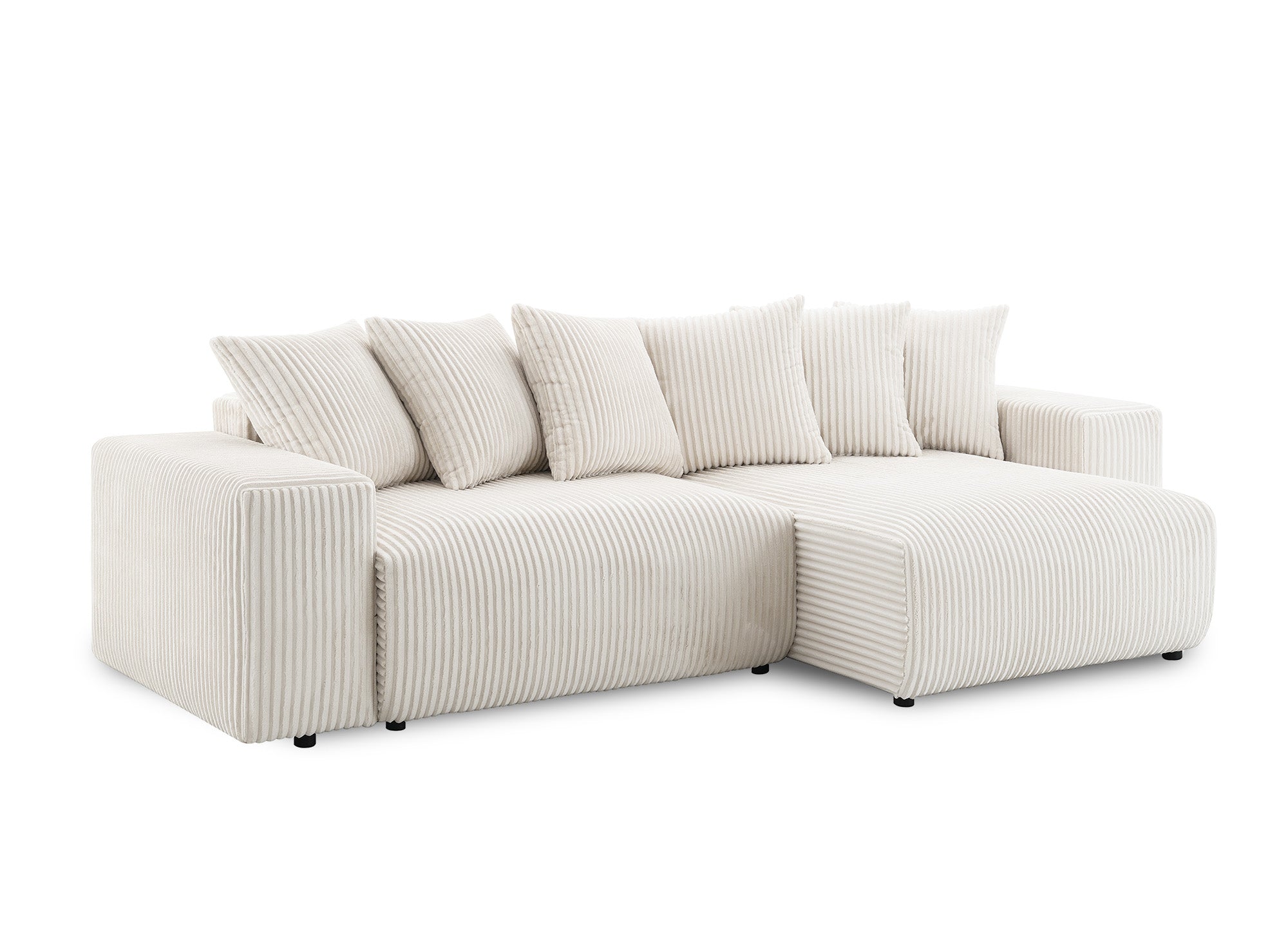 NOELIA, umwandelbares Ecksofa mit Stauraum aus dickem, beigem Cord