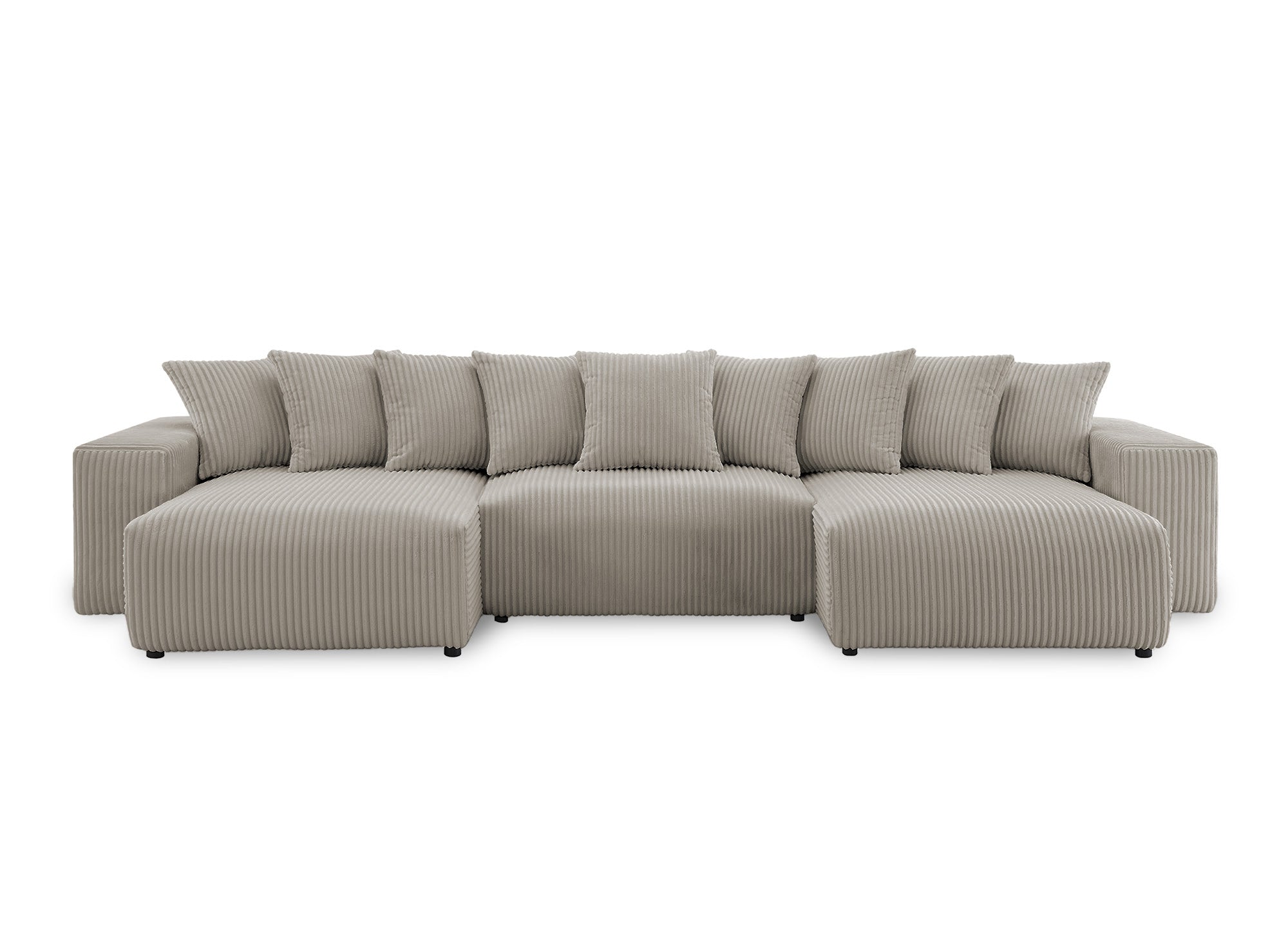 NOELIA wendbares Panorama-Schlafsofa mit Stauraum aus dickem Taupe-Cord