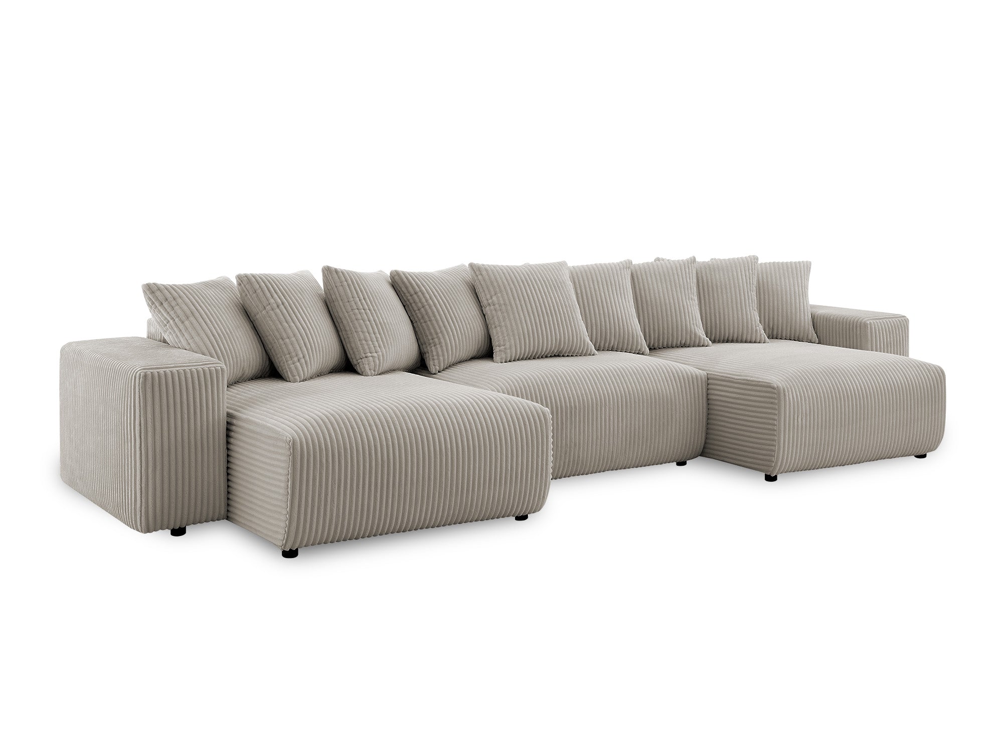 NOELIA wendbares Panorama-Schlafsofa mit Stauraum aus dickem Taupe-Cord
