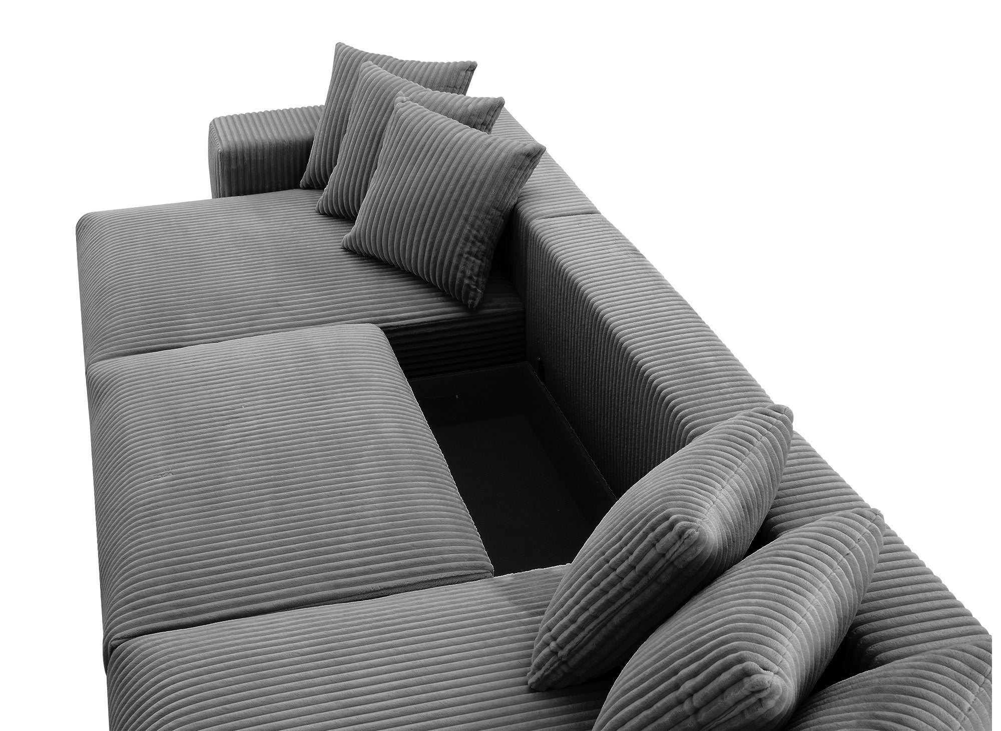 NOELIA wendbares Panorama-Schlafsofa mit Stauraum aus dickem grauem Cord