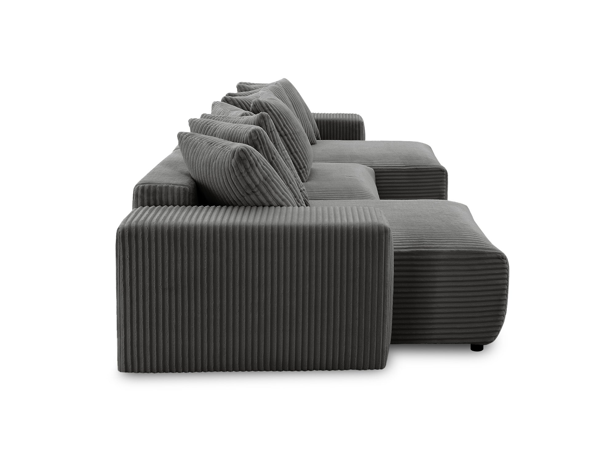 NOELIA wendbares Panorama-Schlafsofa mit Stauraum aus dickem grauem Cord