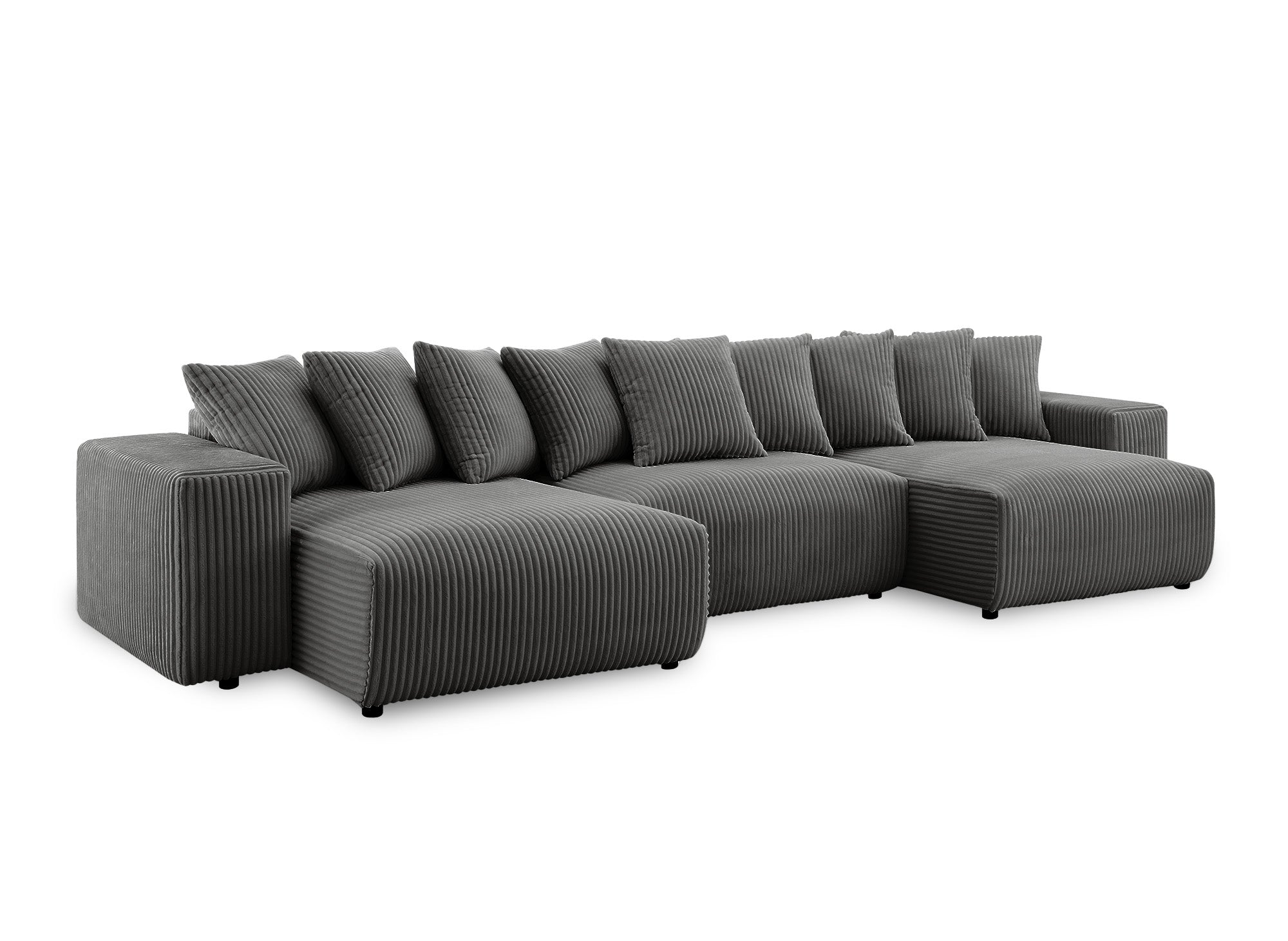 NOELIA wendbares Panorama-Schlafsofa mit Stauraum aus dickem grauem Cord