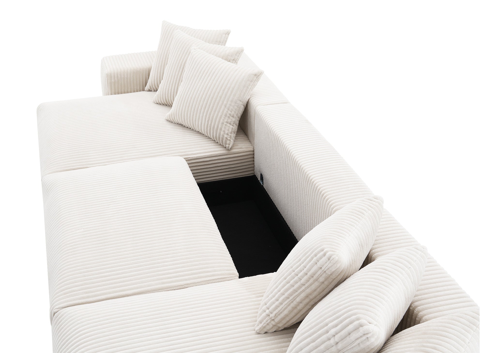 NOELIA wendbares Panorama-Schlafsofa mit Stauraum aus dickem, beigem Cord