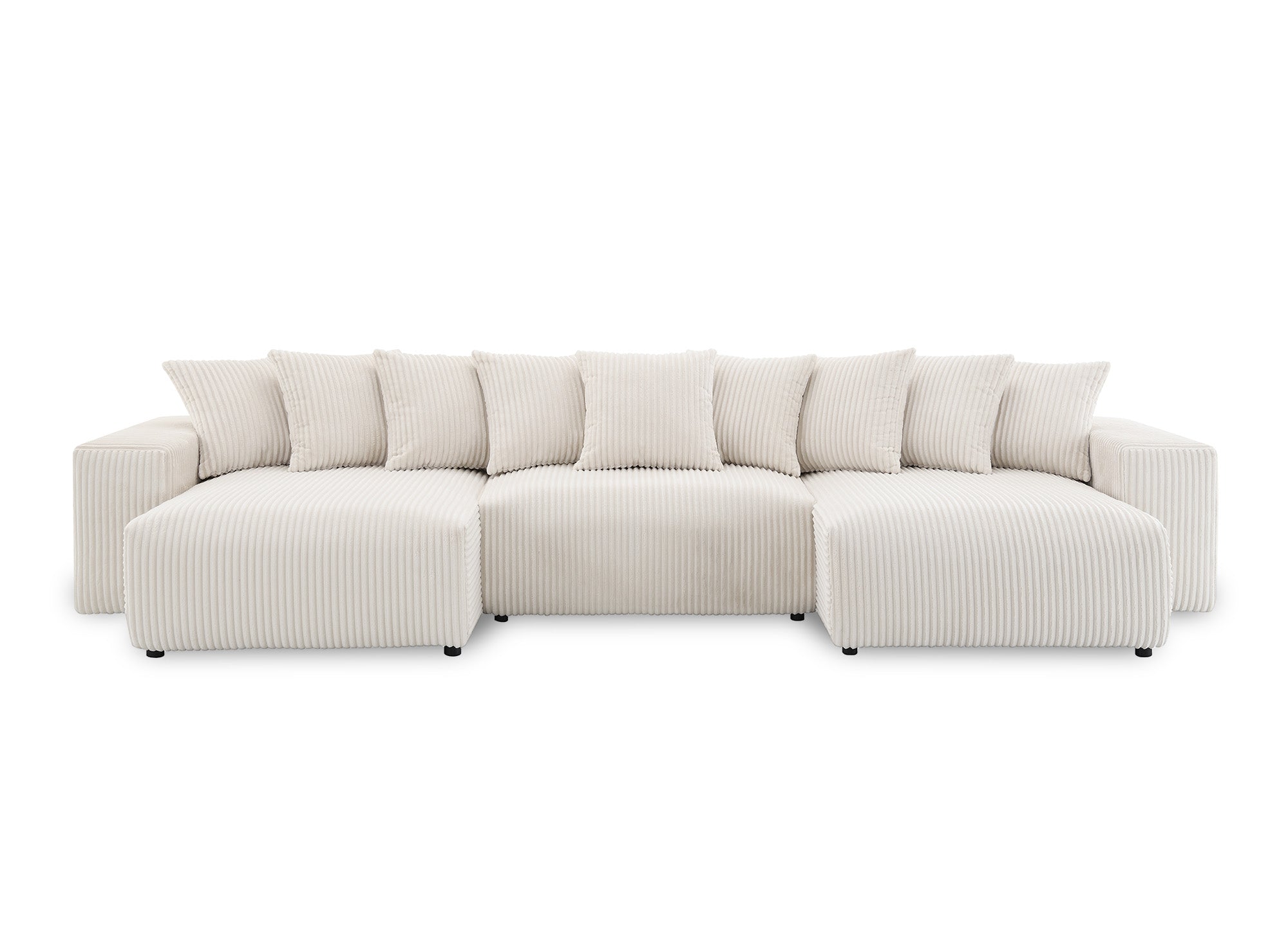 NOELIA wendbares Panorama-Schlafsofa mit Stauraum aus dickem, beigem Cord