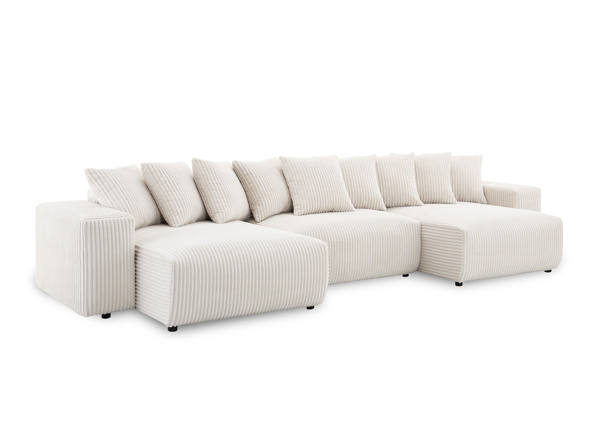 NOELIA wendbares Panorama-Schlafsofa mit Stauraum aus dickem, beigem Cord