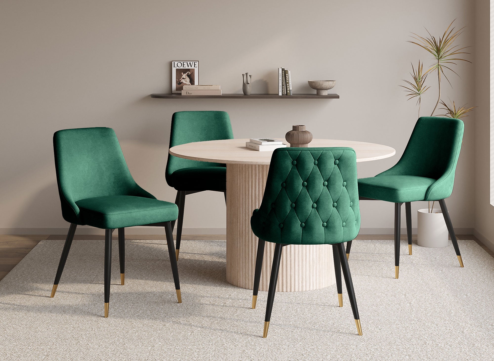 2er-Set DORINA Stühle mit grünem Samtbezug