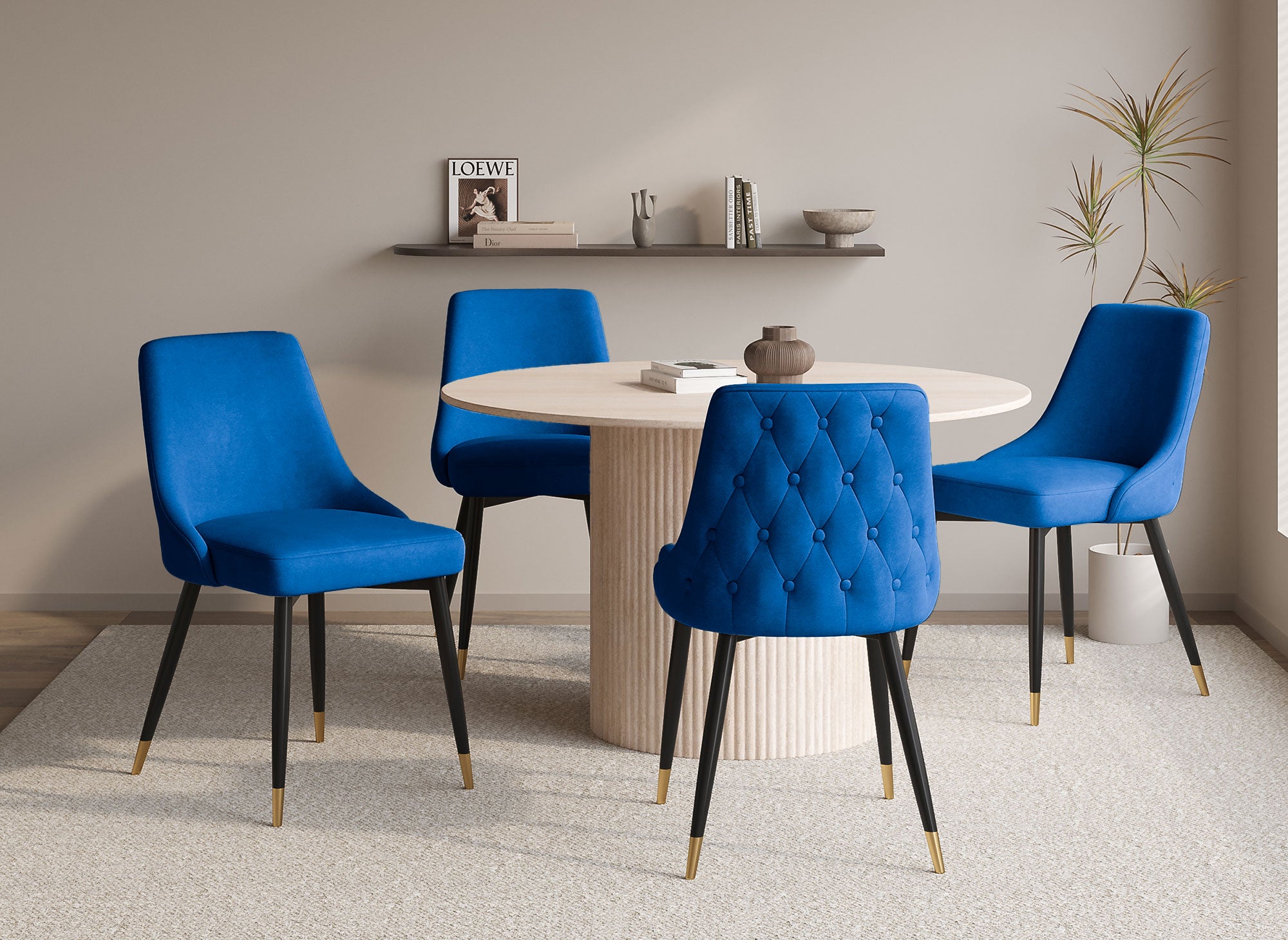 2er-Set DORINA Stühle mit blauem Samtbezug