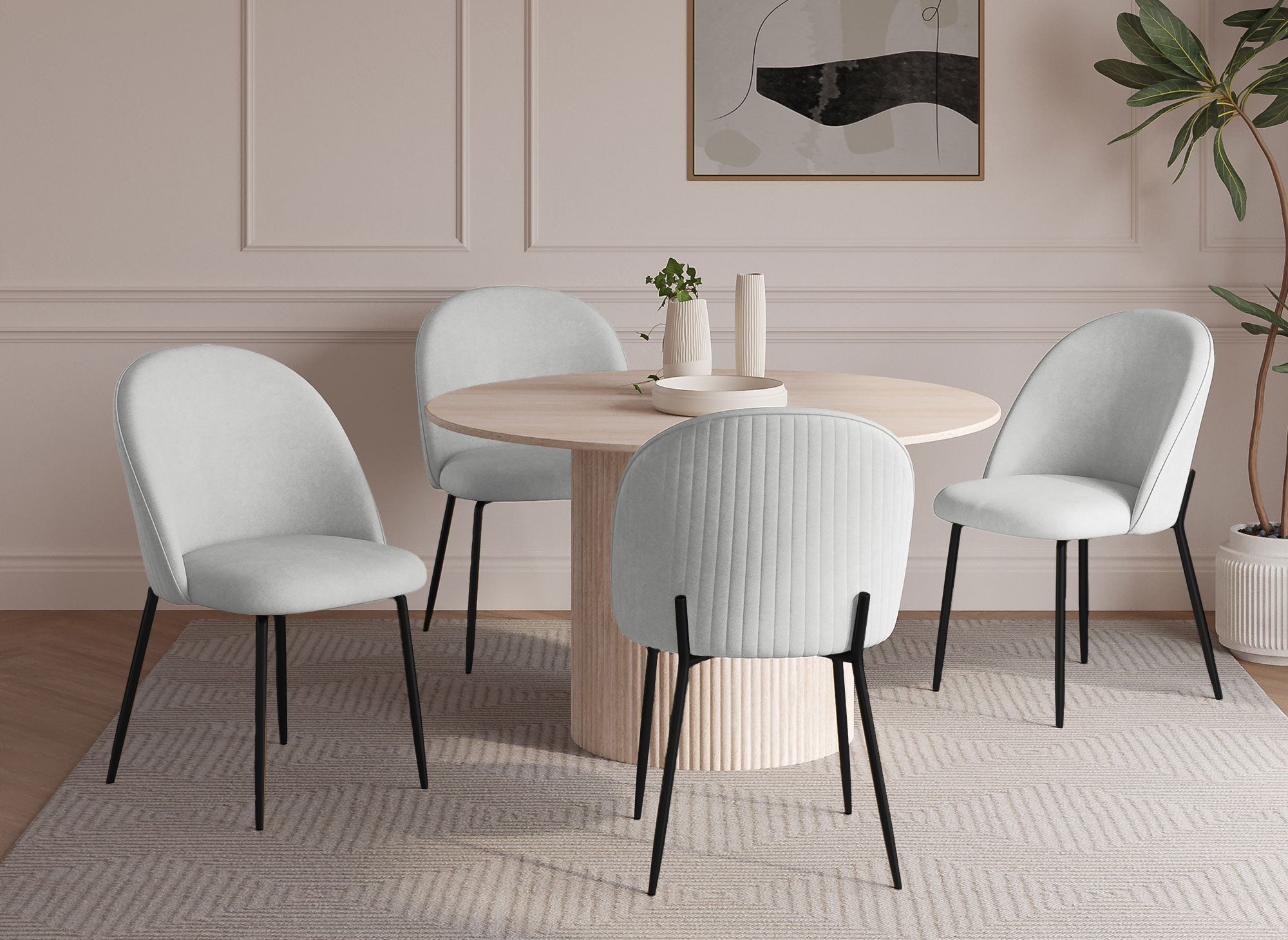 2er-Set Designerstühle aus grauem Samt mit schwarzen Beinen ARABEL
