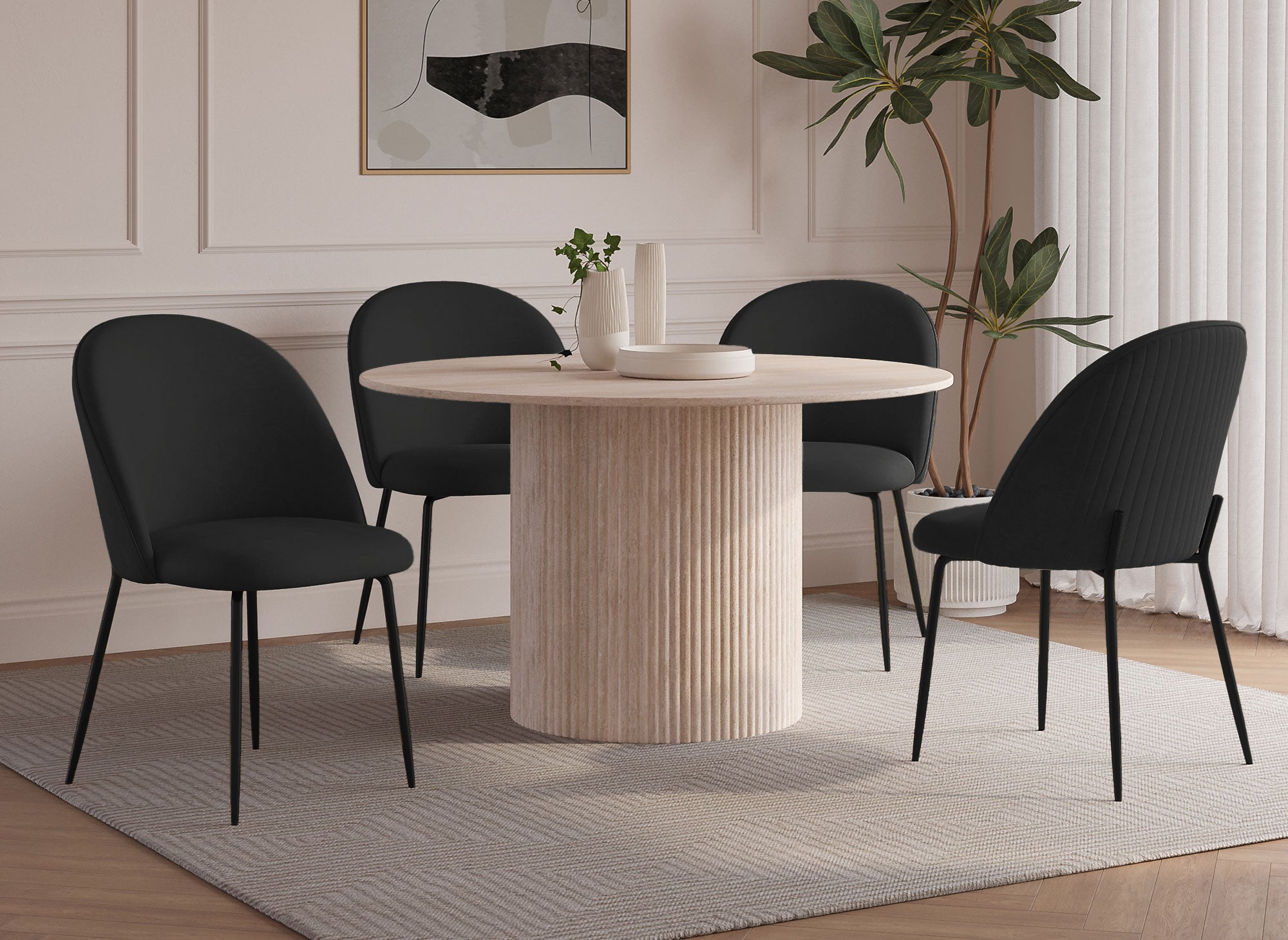 2er-Set Designerstühle aus schwarzem Samt mit schwarzen Beinen ARABEL