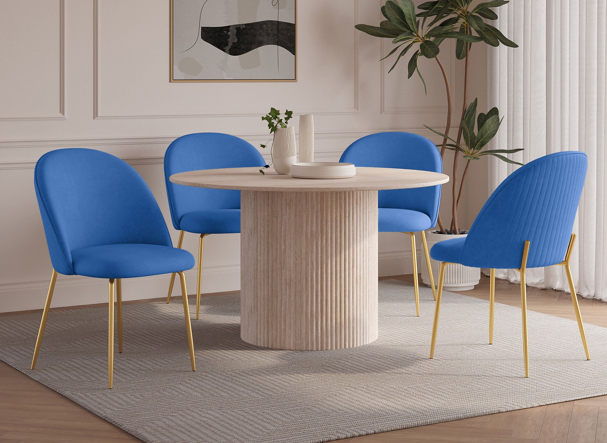 2er-Set Designerstühle aus blauem Samt ARABEL