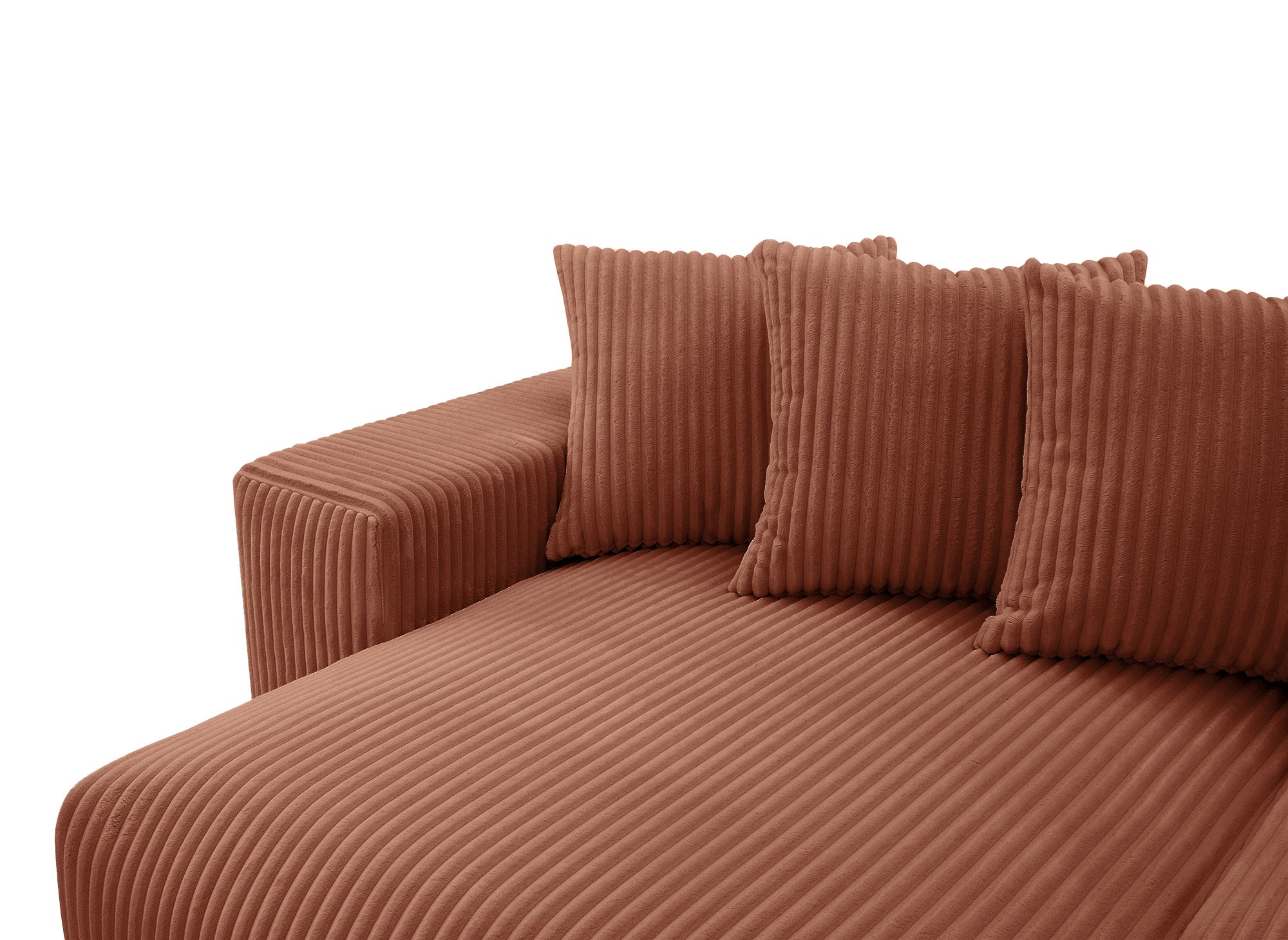 NOELIA, wendbares Eckschlafsofa mit Stauraum aus dickem Terrakotta-Cord