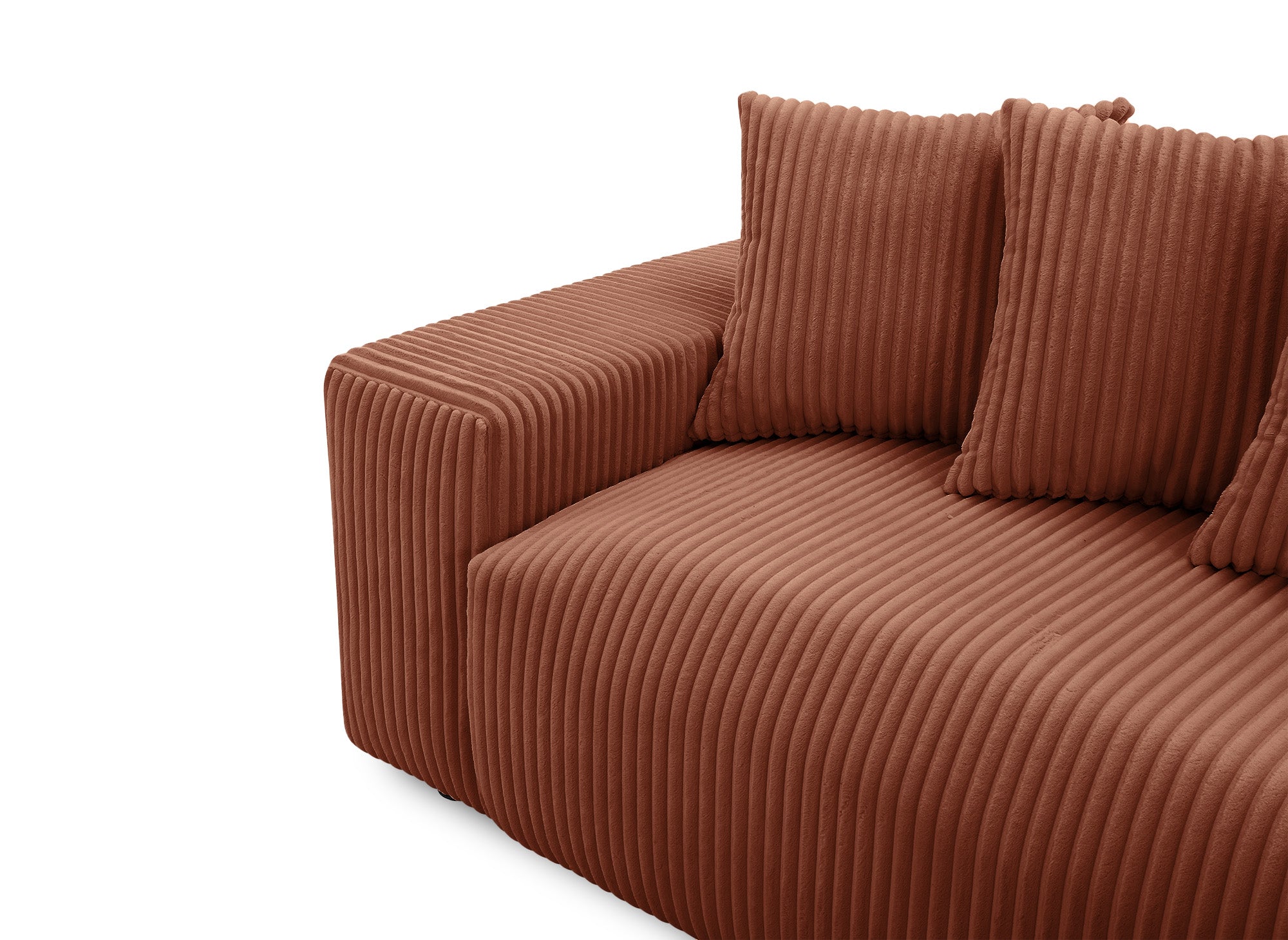 NOELIA, wendbares Eckschlafsofa mit Stauraum aus dickem Terrakotta-Cord