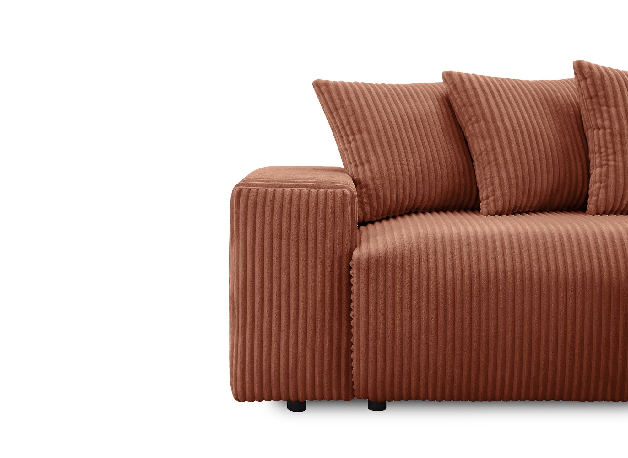 NOELIA, wendbares Eckschlafsofa mit Stauraum aus dickem Terrakotta-Cord