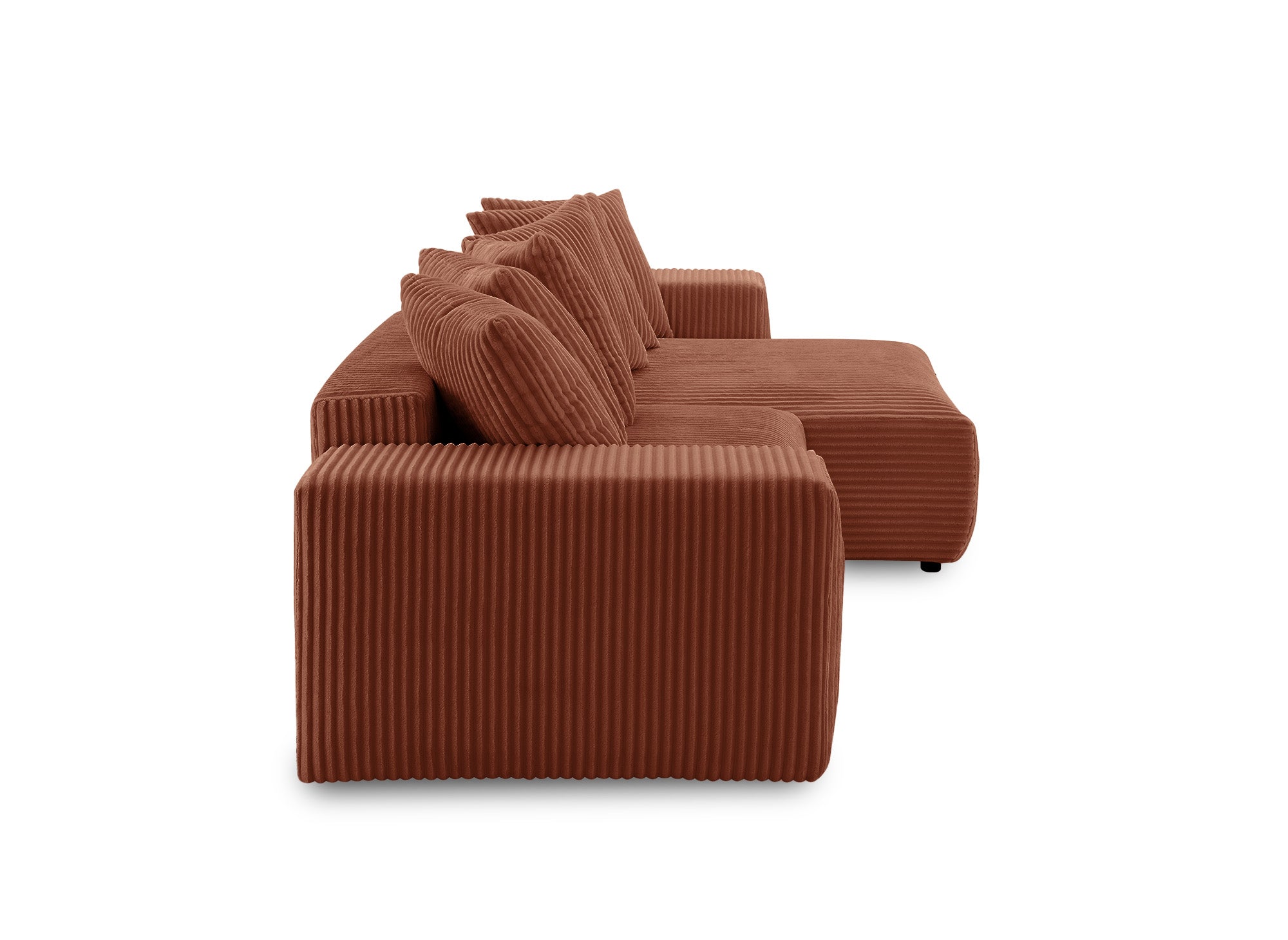 NOELIA, wendbares Eckschlafsofa mit Stauraum aus dickem Terrakotta-Cord