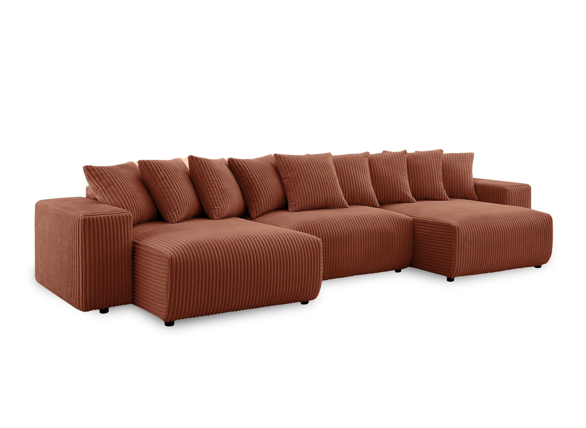 NOELIA wendbares Panorama-Schlafsofa mit Stauraum aus dickem Terrakotta-Cord