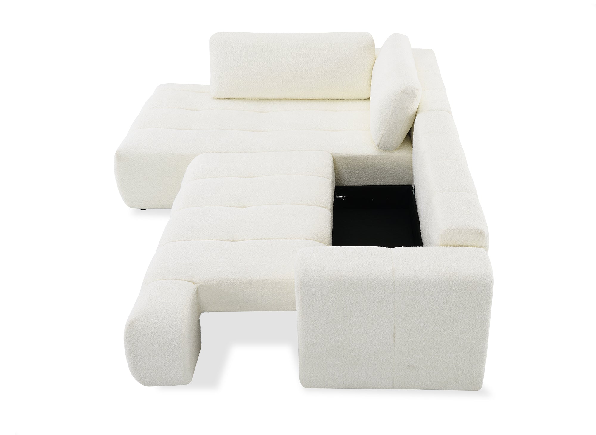 HAVEN umwandelbares Ecksofa mit Stauraum aus ecrufarbenem Bouclé-Stoff – Linke Ecke