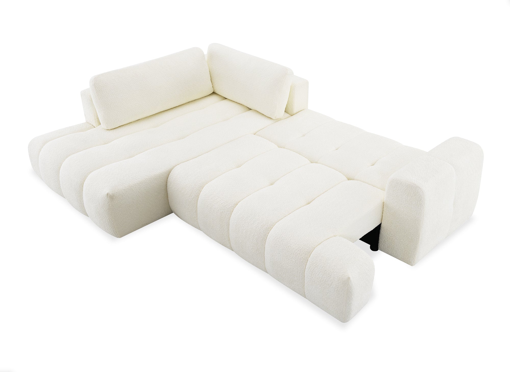 HAVEN umwandelbares Ecksofa mit Stauraum aus ecrufarbenem Bouclé-Stoff – Linke Ecke