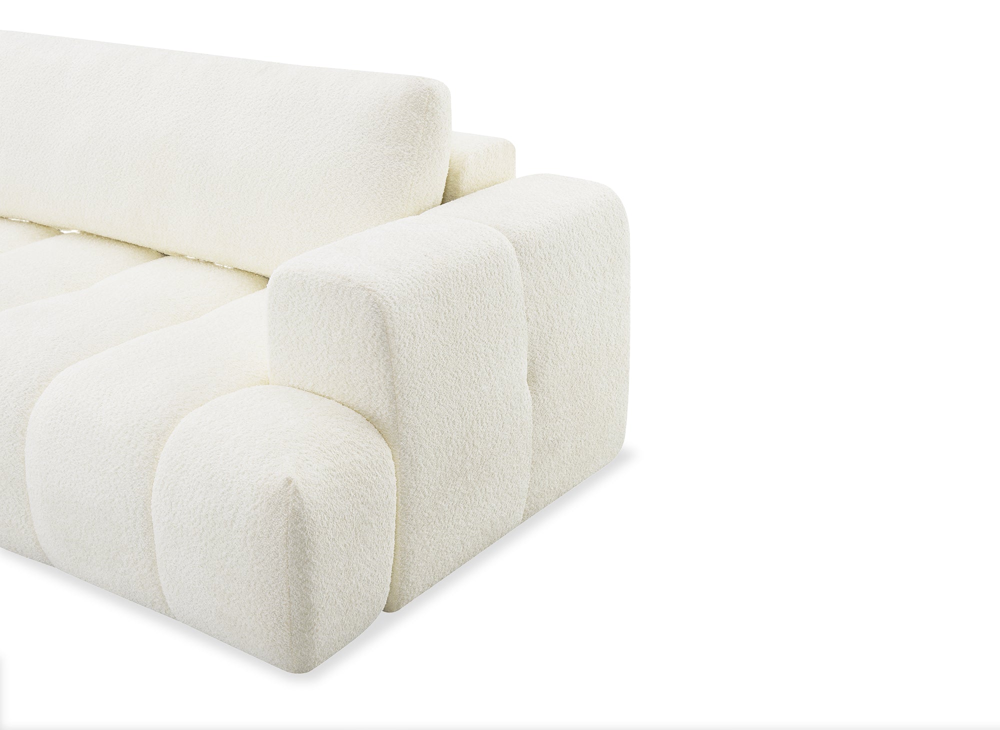 HAVEN umwandelbares Ecksofa mit Stauraum aus ecrufarbenem Bouclé-Stoff – Linke Ecke